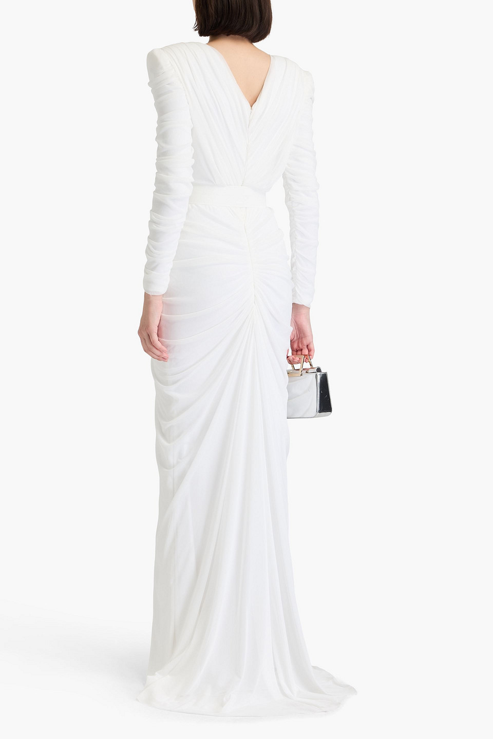 RHEA COSTA RUCHED TULLE GOWN