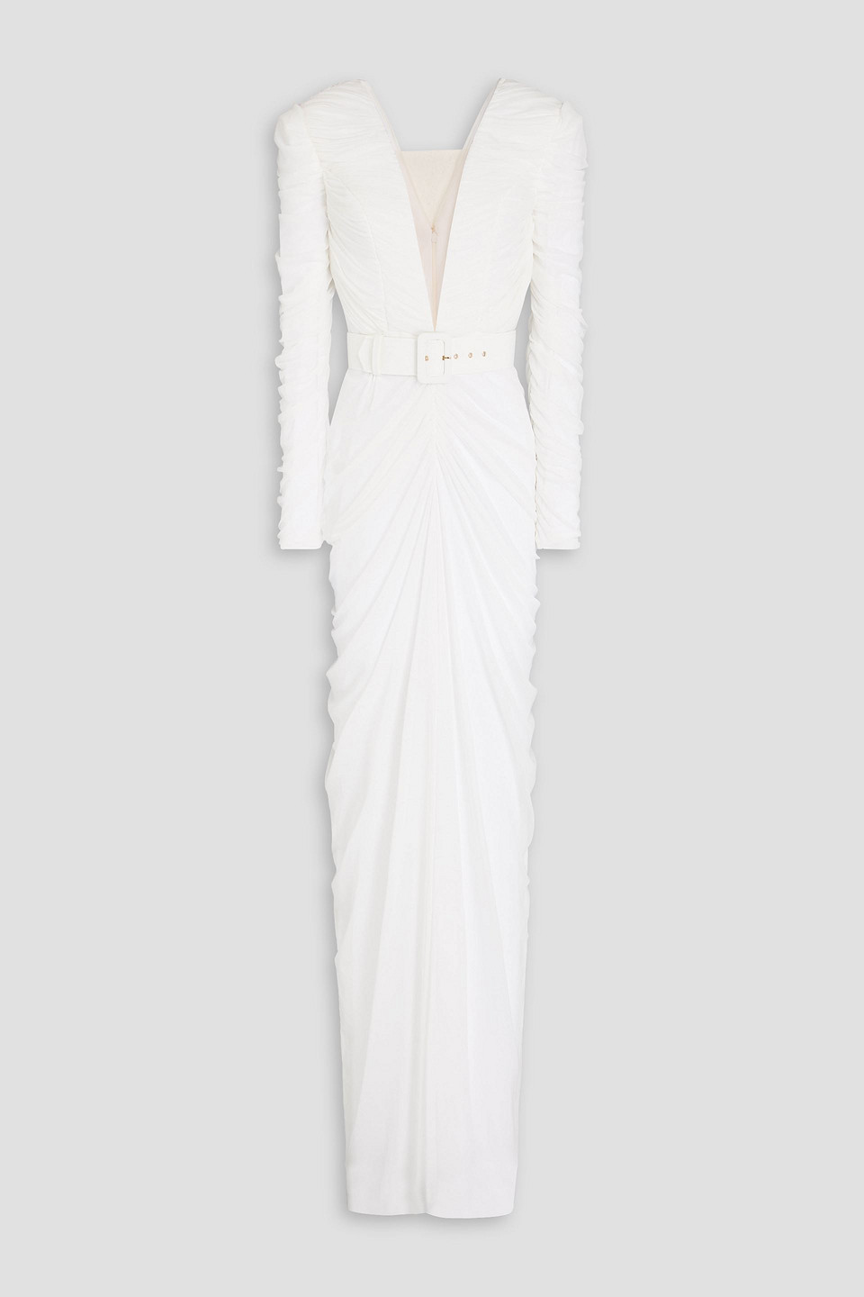 Rhea Costa Ruched Tulle Gown In White