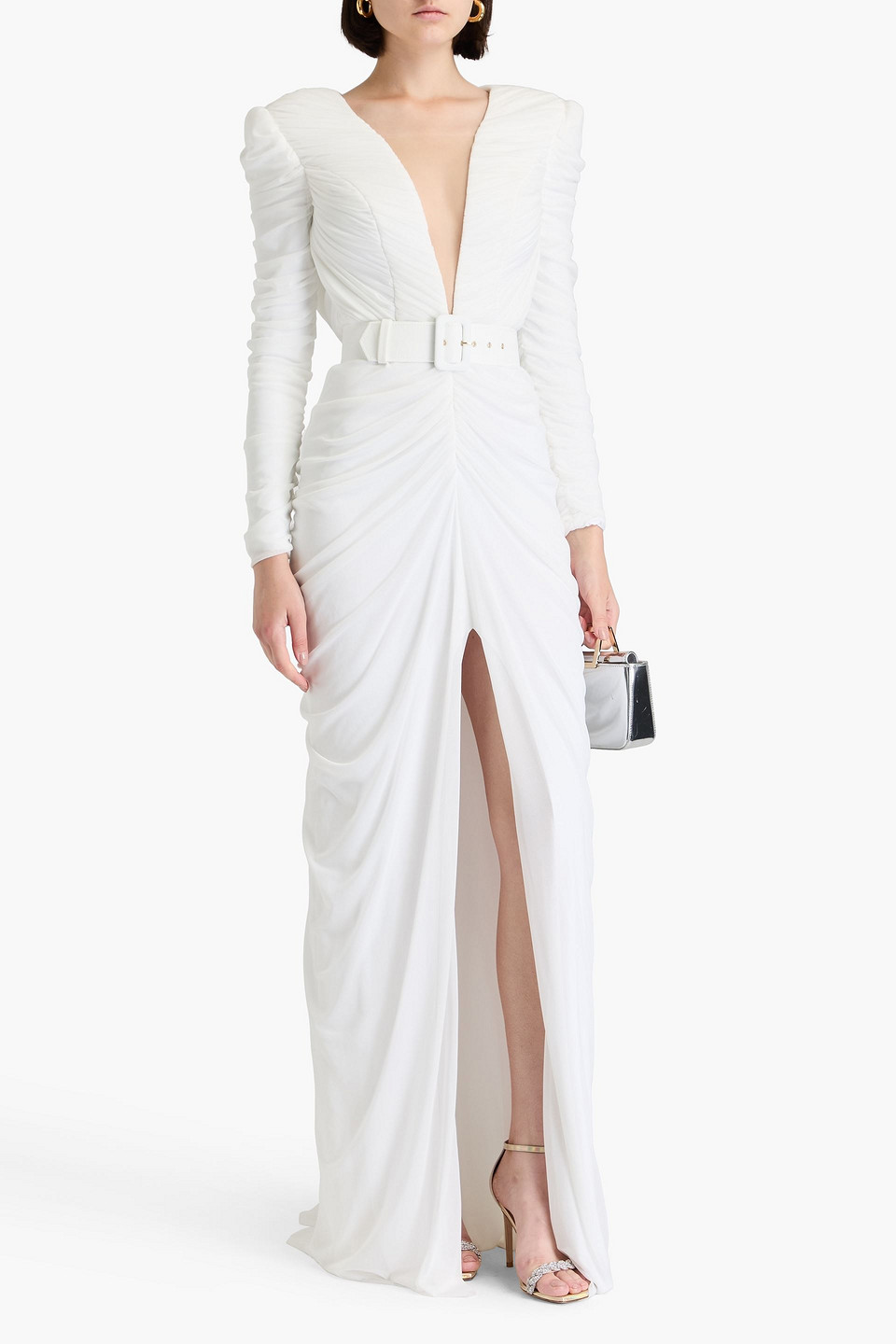 RHEA COSTA RUCHED TULLE GOWN