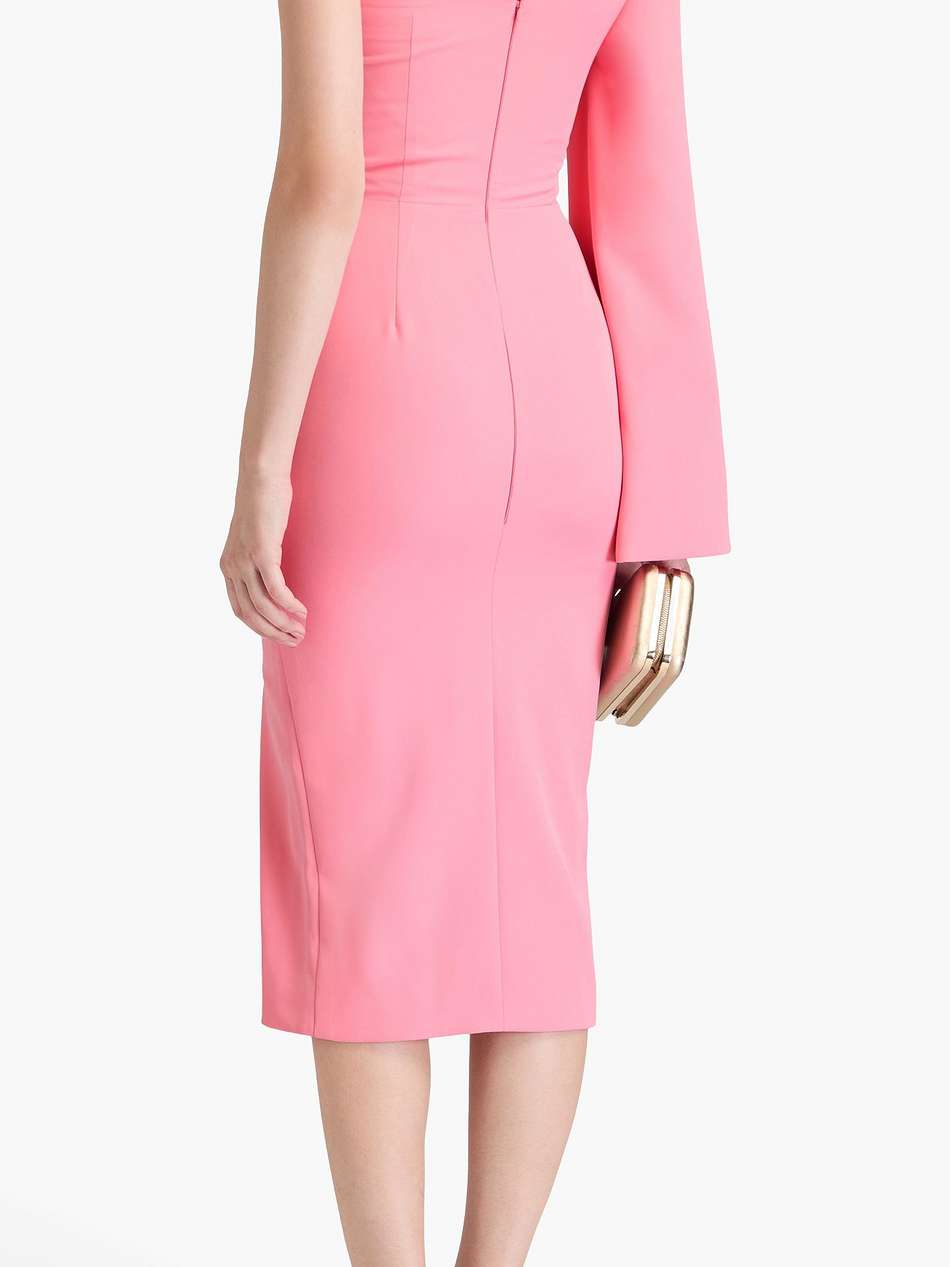 one-sleeve crepe midi dress