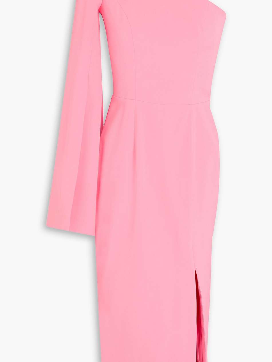 one-sleeve crepe midi dress