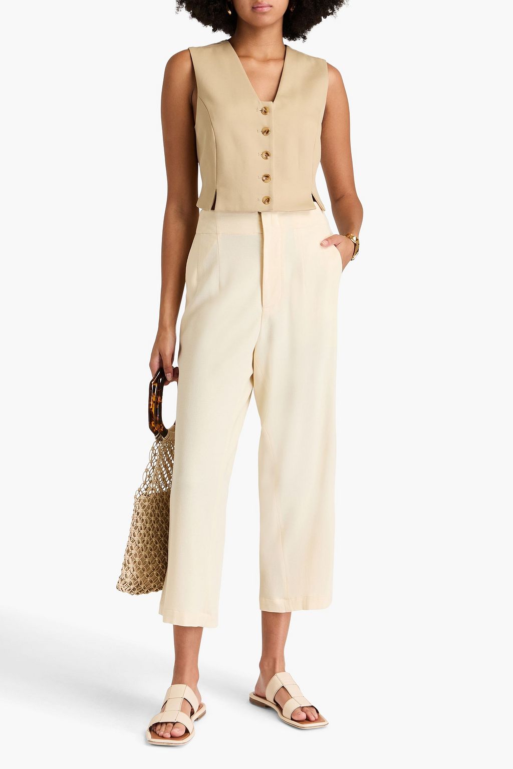 GENTRYPORTOFINO Cropped Hose mit weitem Bein aus Piqué