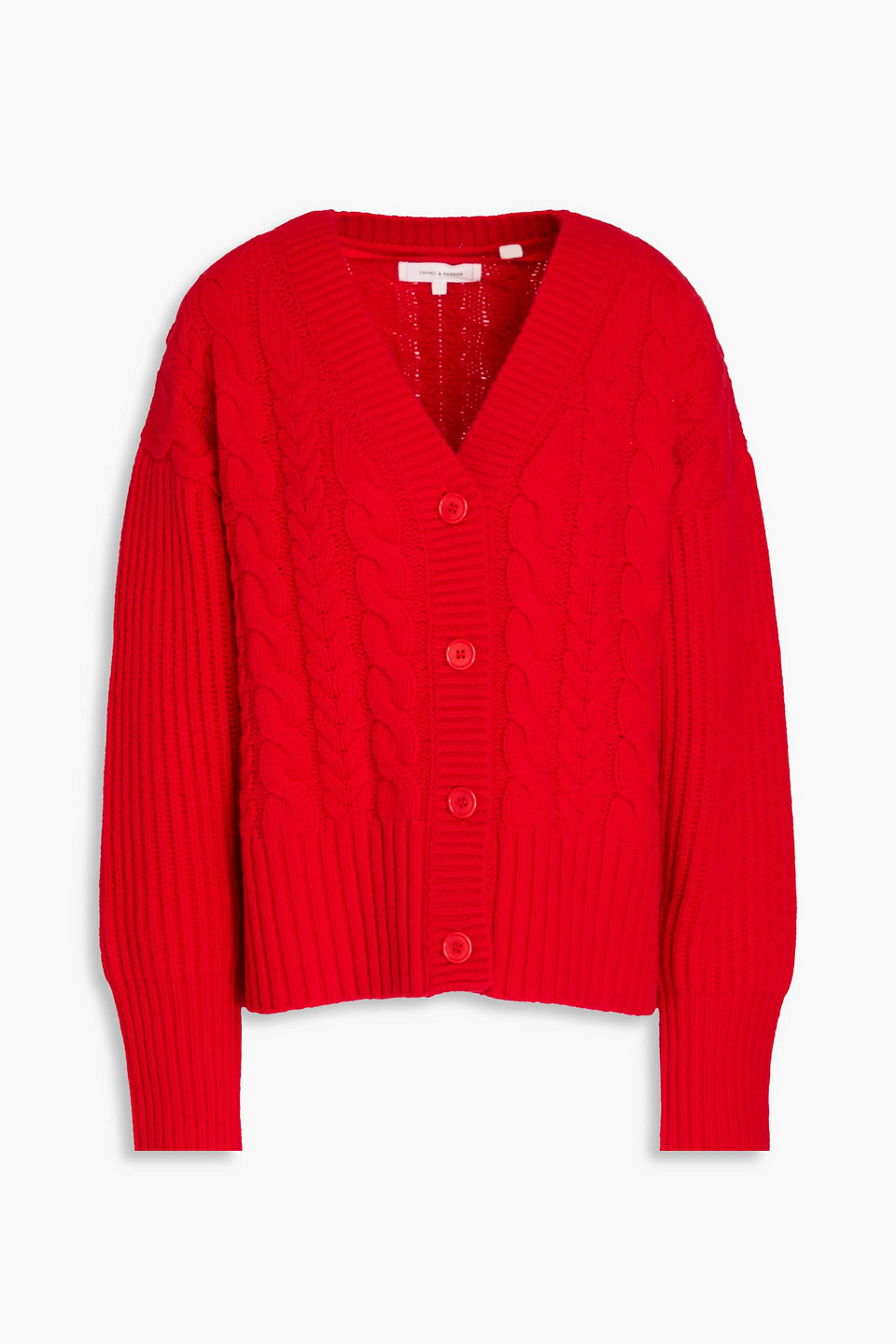 Chinti & Parker Aran Cable-knit Wool Cardigan In Red