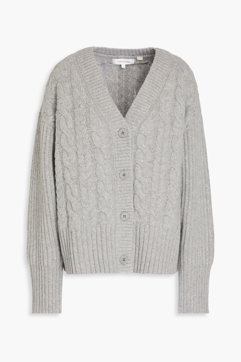 Chinti & Parker Aran Cable-knit Wool Cardigan In Light Gray