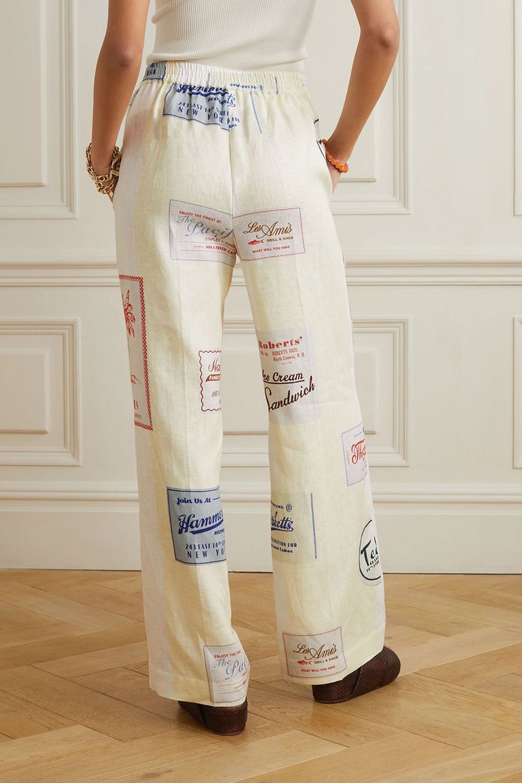 OROTON Printed linen wide-leg pants
