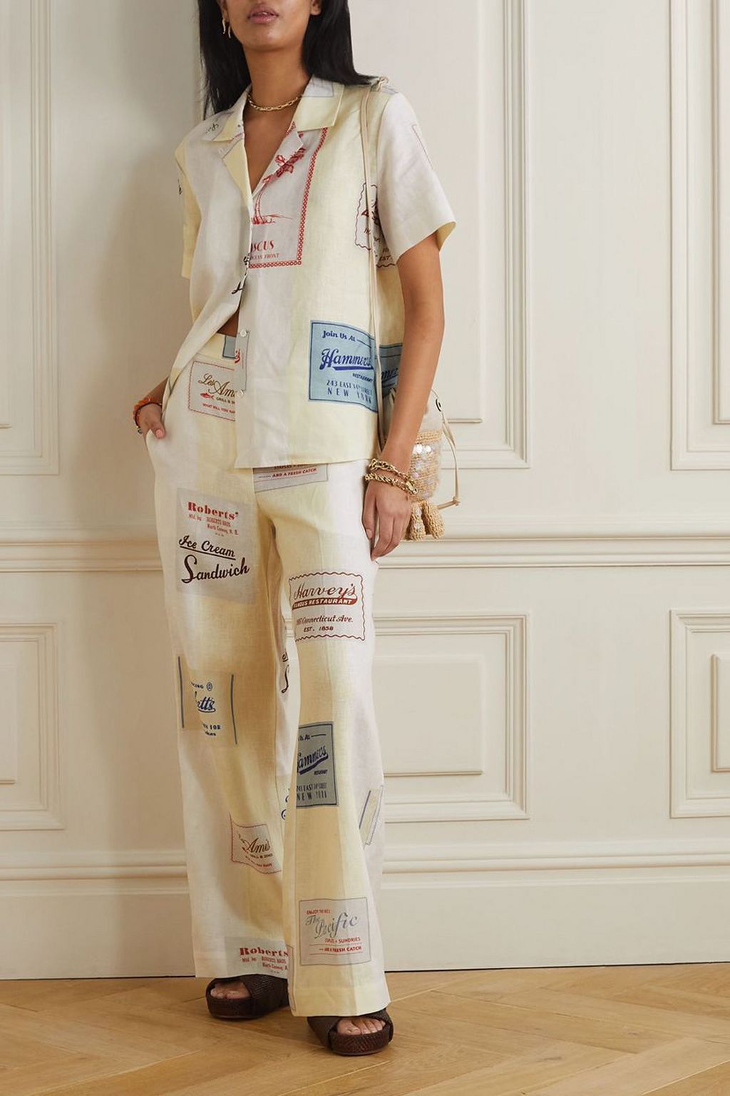 OROTON Printed linen wide-leg pants
