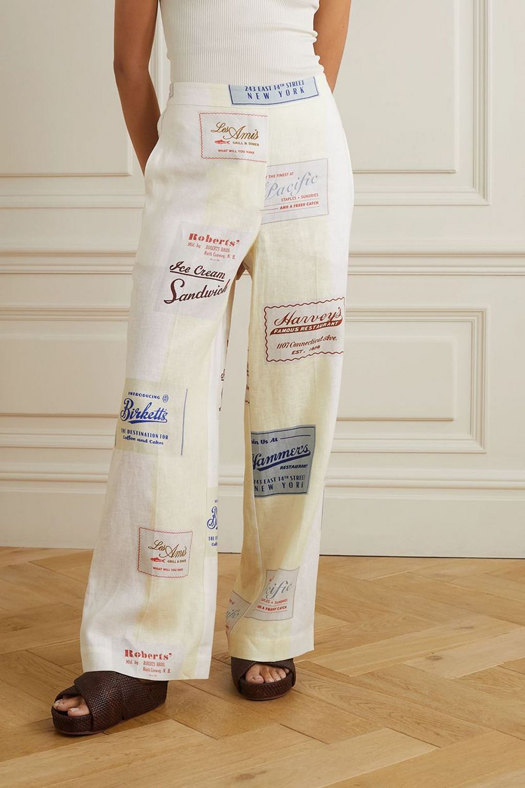 OROTON Printed linen wide-leg pants