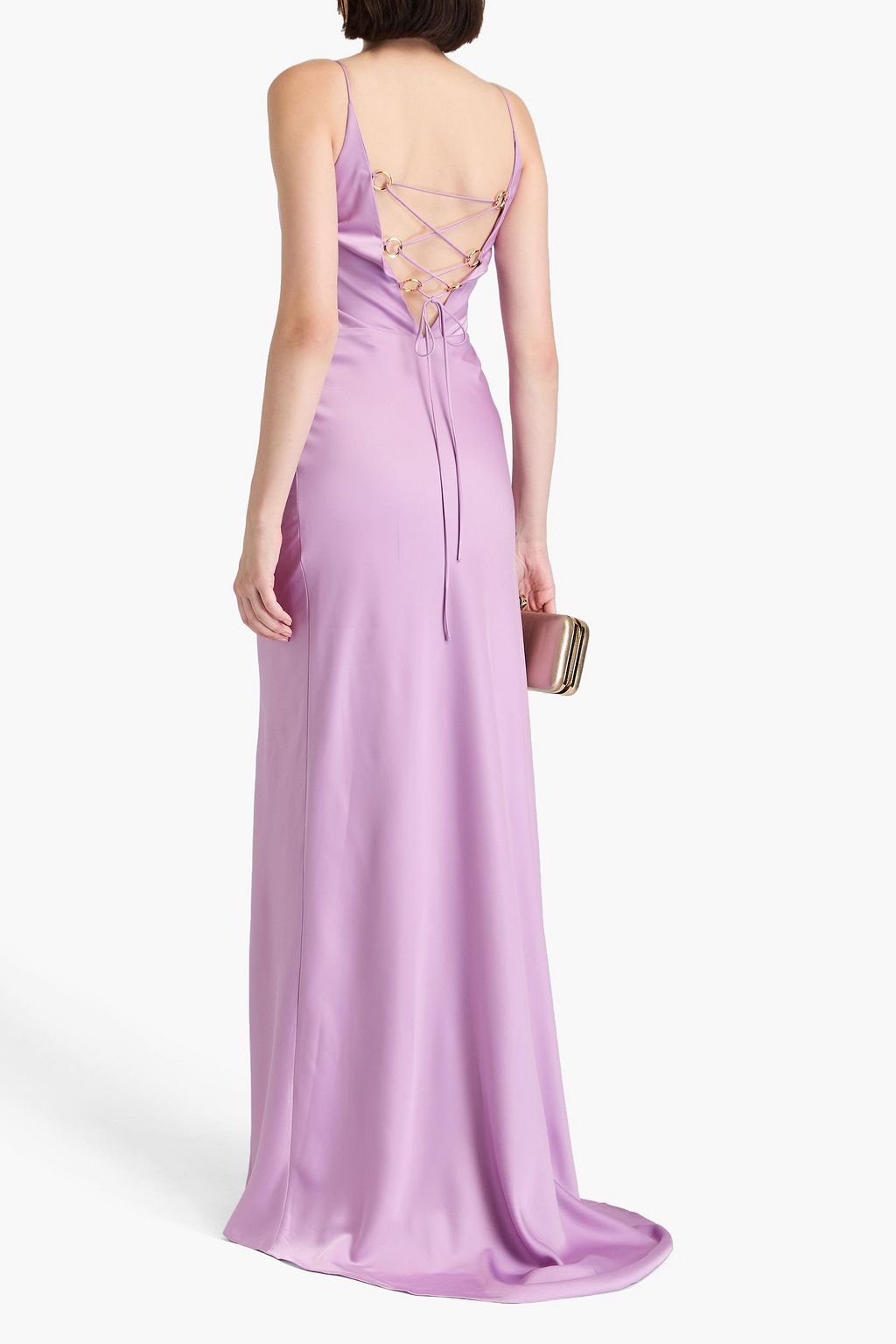 RHEA COSTA Lace-up draped stretch-satin gown