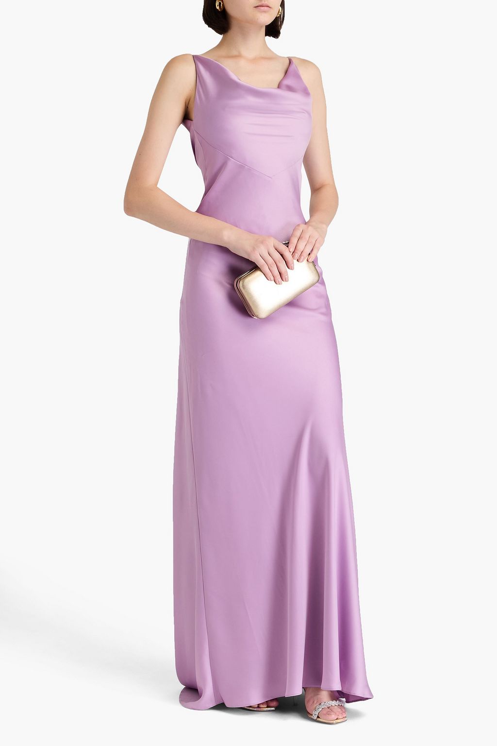 RHEA COSTA Lace-up draped stretch-satin gown