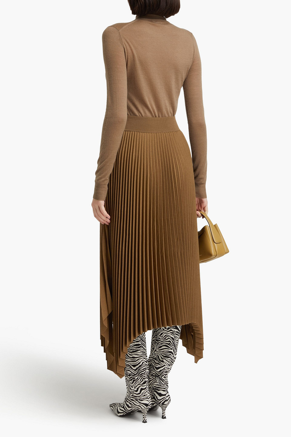 JOSEPH ASYMMETRIC PLISSÉ WOOL-BLEND FLANNEL MAXI SKIRT