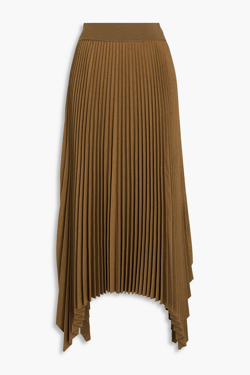 Joseph Asymmetric Plissé Wool-blend Flannel Maxi Skirt In Taupe
