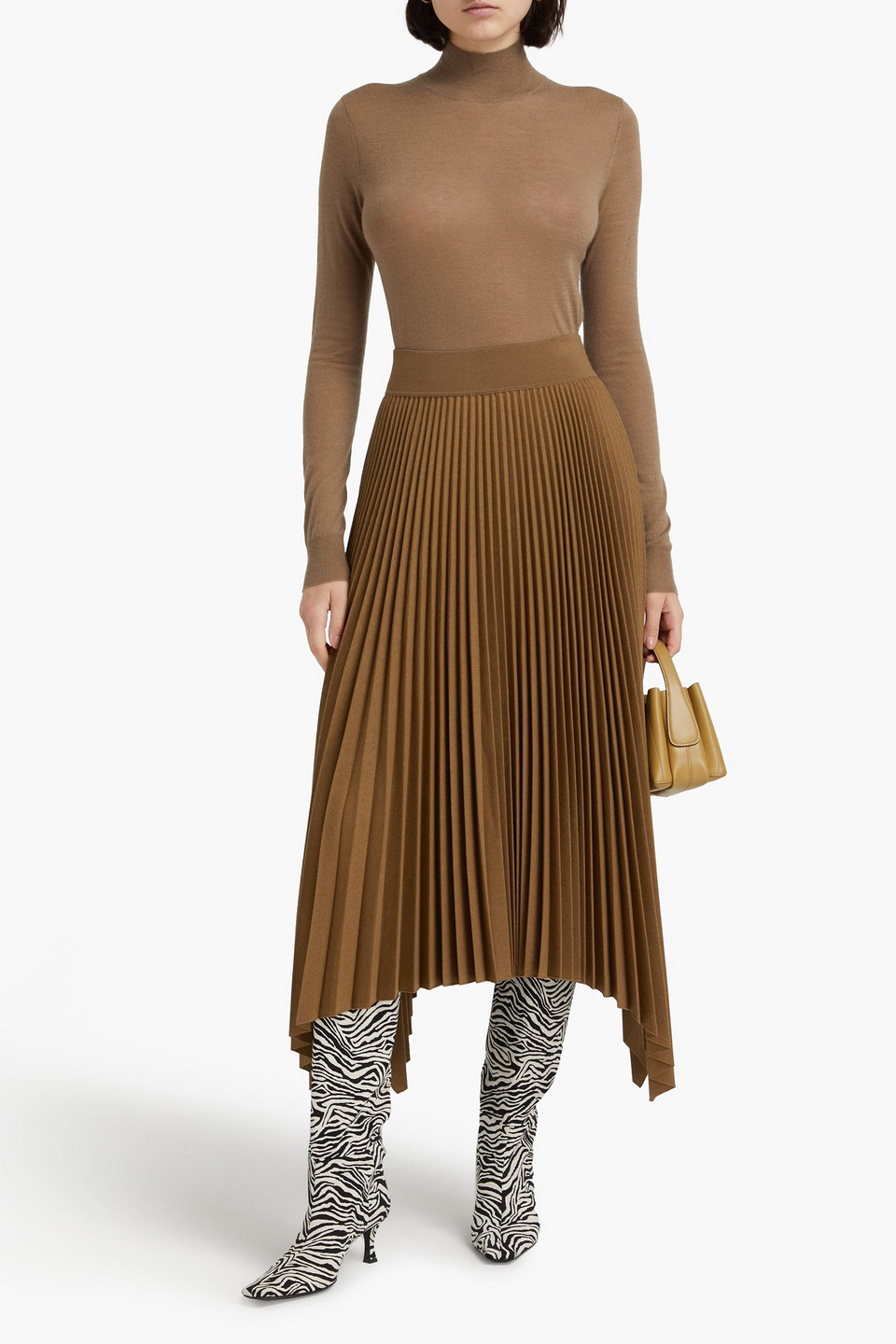 JOSEPH ASYMMETRIC PLISSÉ WOOL-BLEND FLANNEL MAXI SKIRT