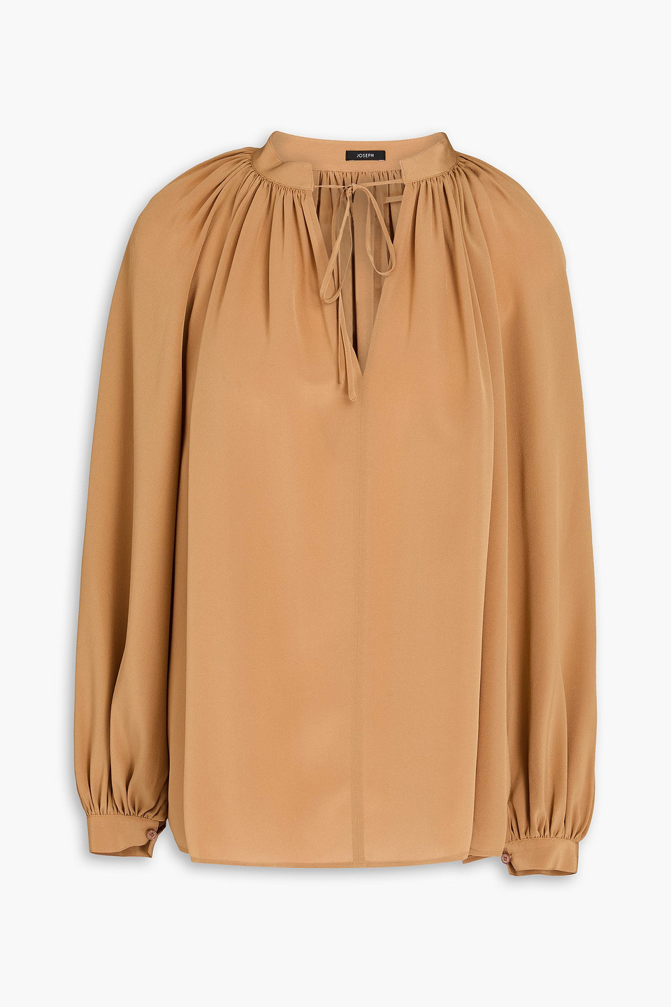 Joseph Gathered Silk Crepe De Chine Blouse In Sand