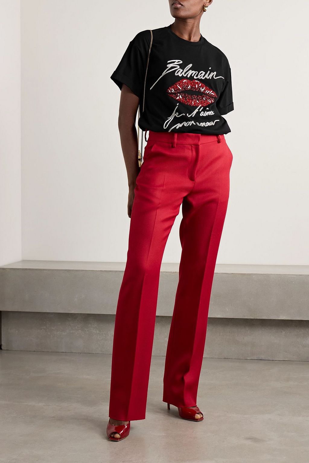 BALMAIN Embellished cotton-jersey T-shirt