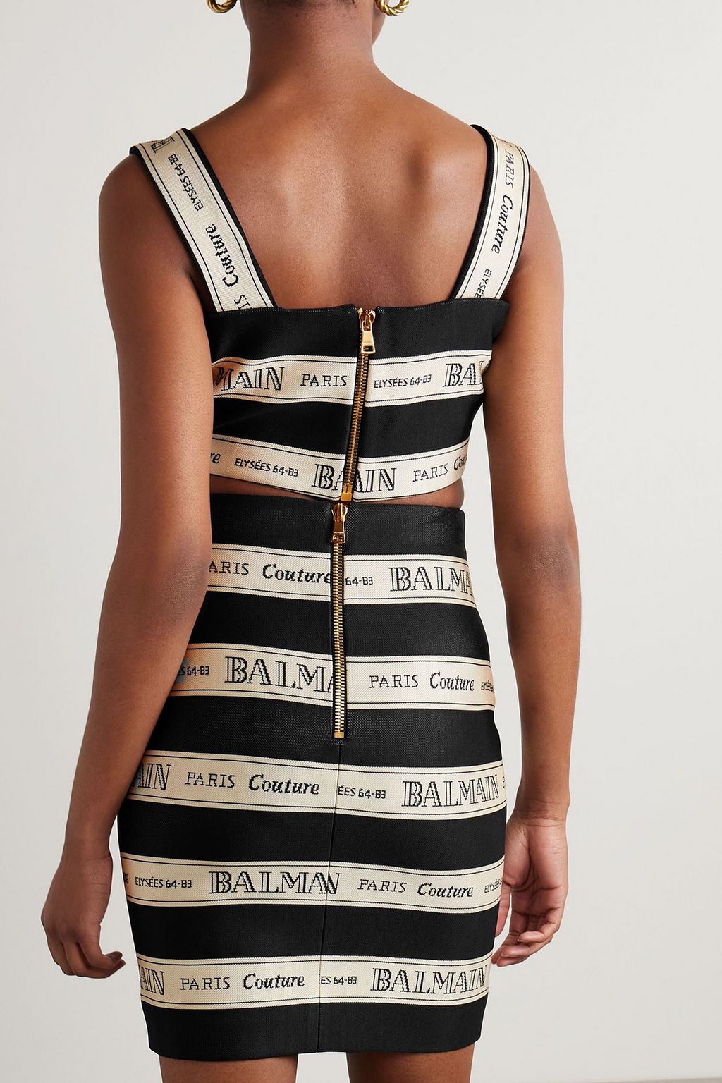 BALMAIN Cropped canvas-jacquard top