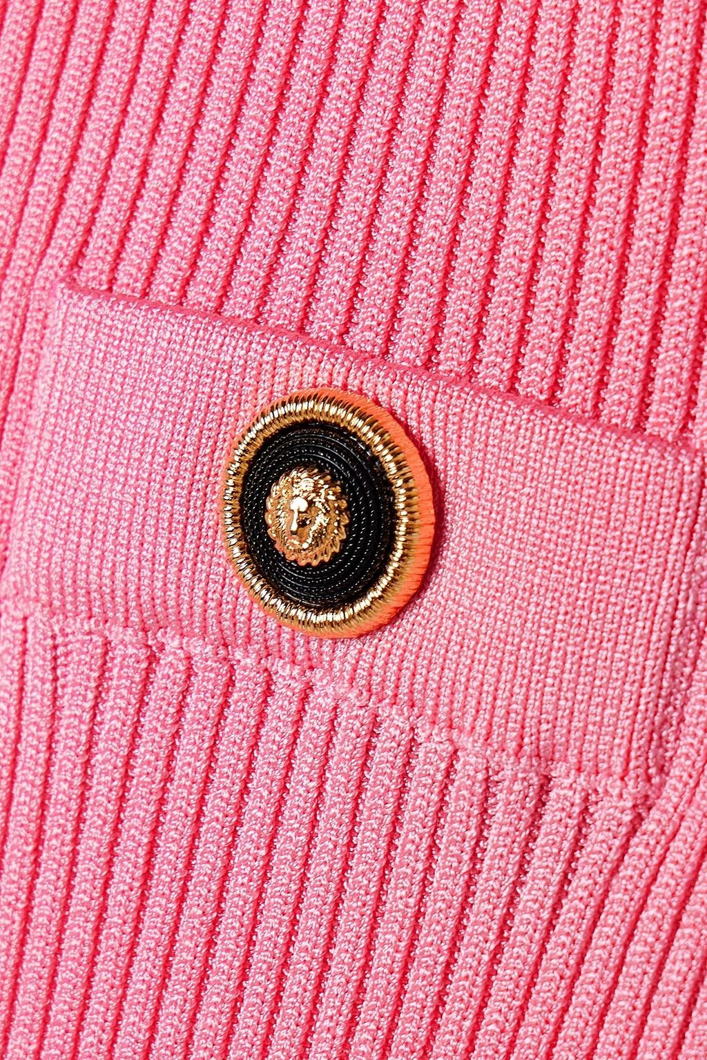 BALMAIN Button-embellished ribbed-knit midi skirt