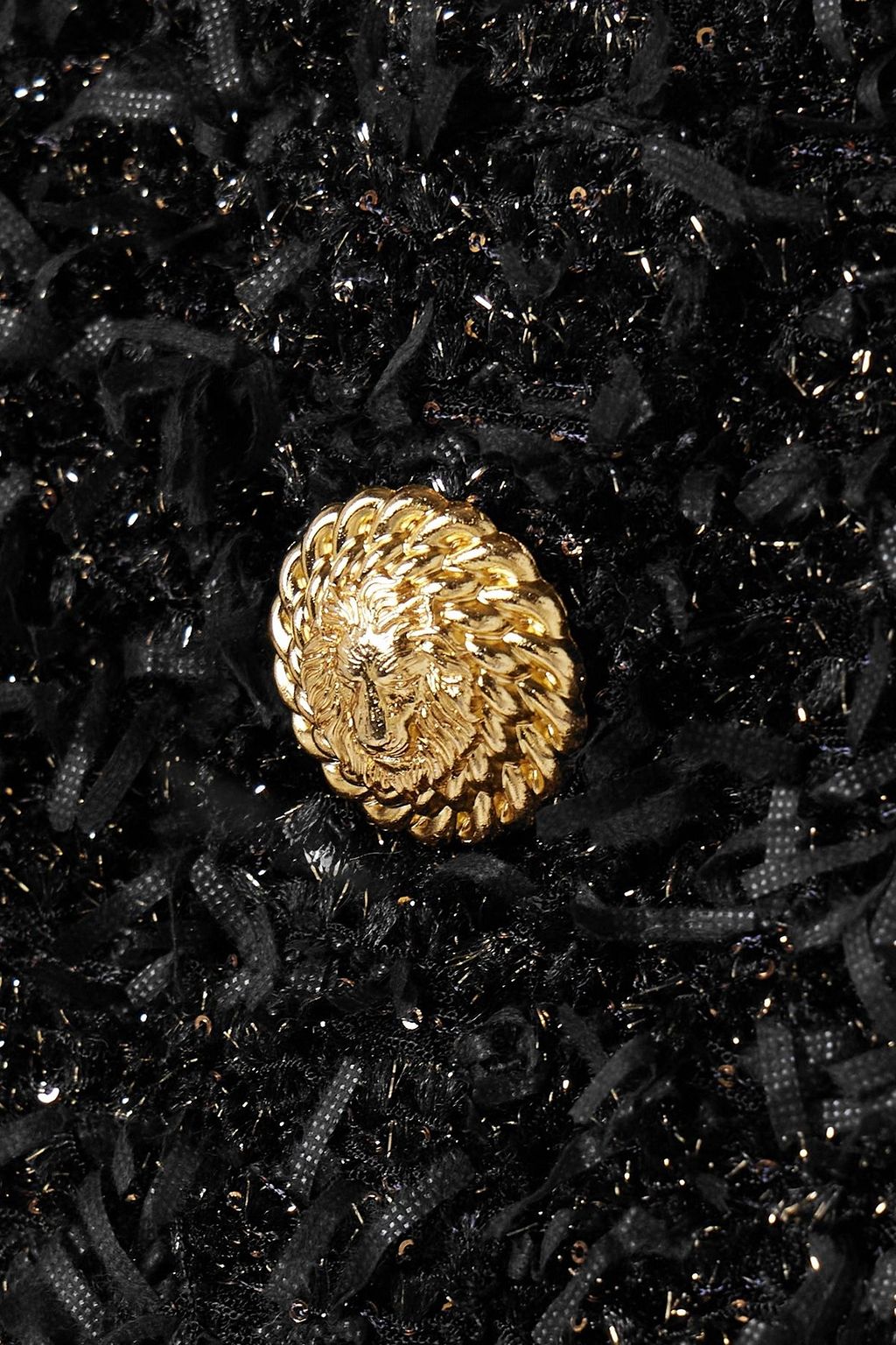 BALMAIN Cropped button-embellished sequined metallic bouclé-tweed top