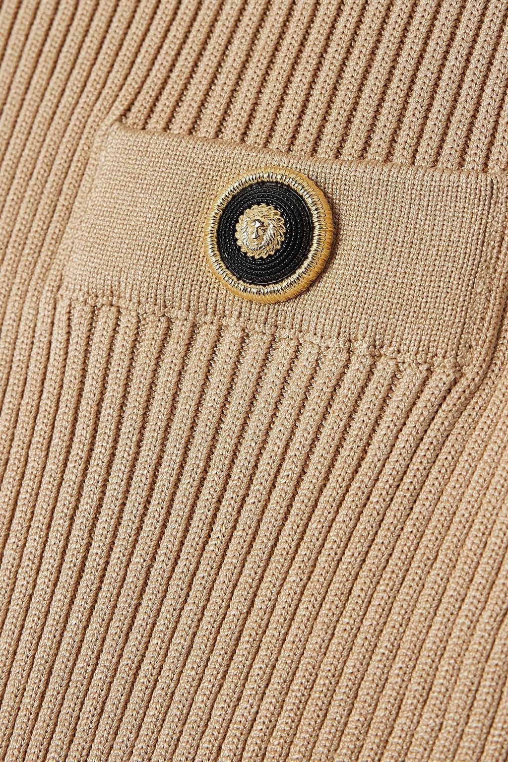 BALMAIN Button-embellished ribbed-knit midi skirt