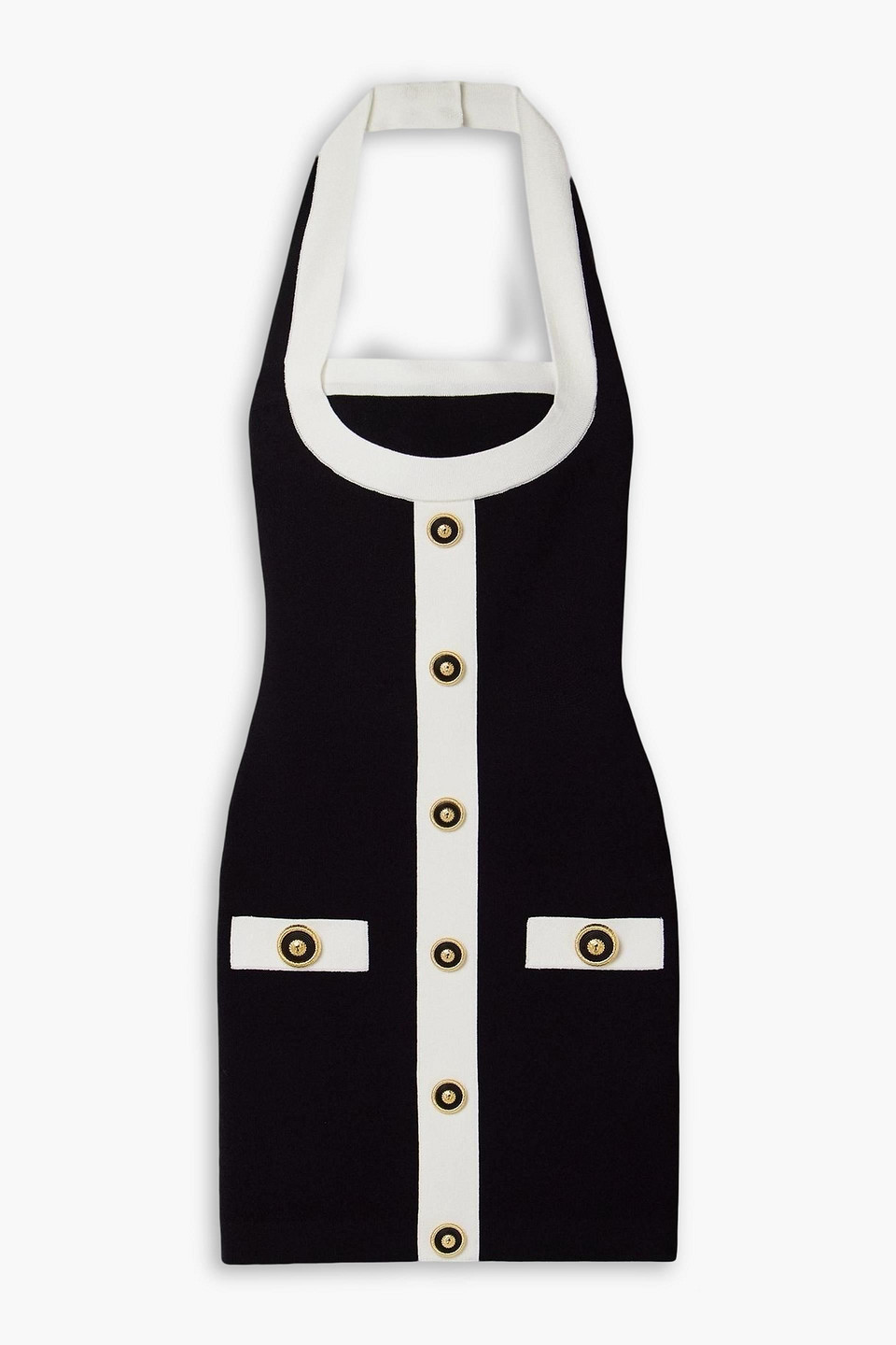 balmain - button-embellished knitted halterneck mini dress - black - fr 38