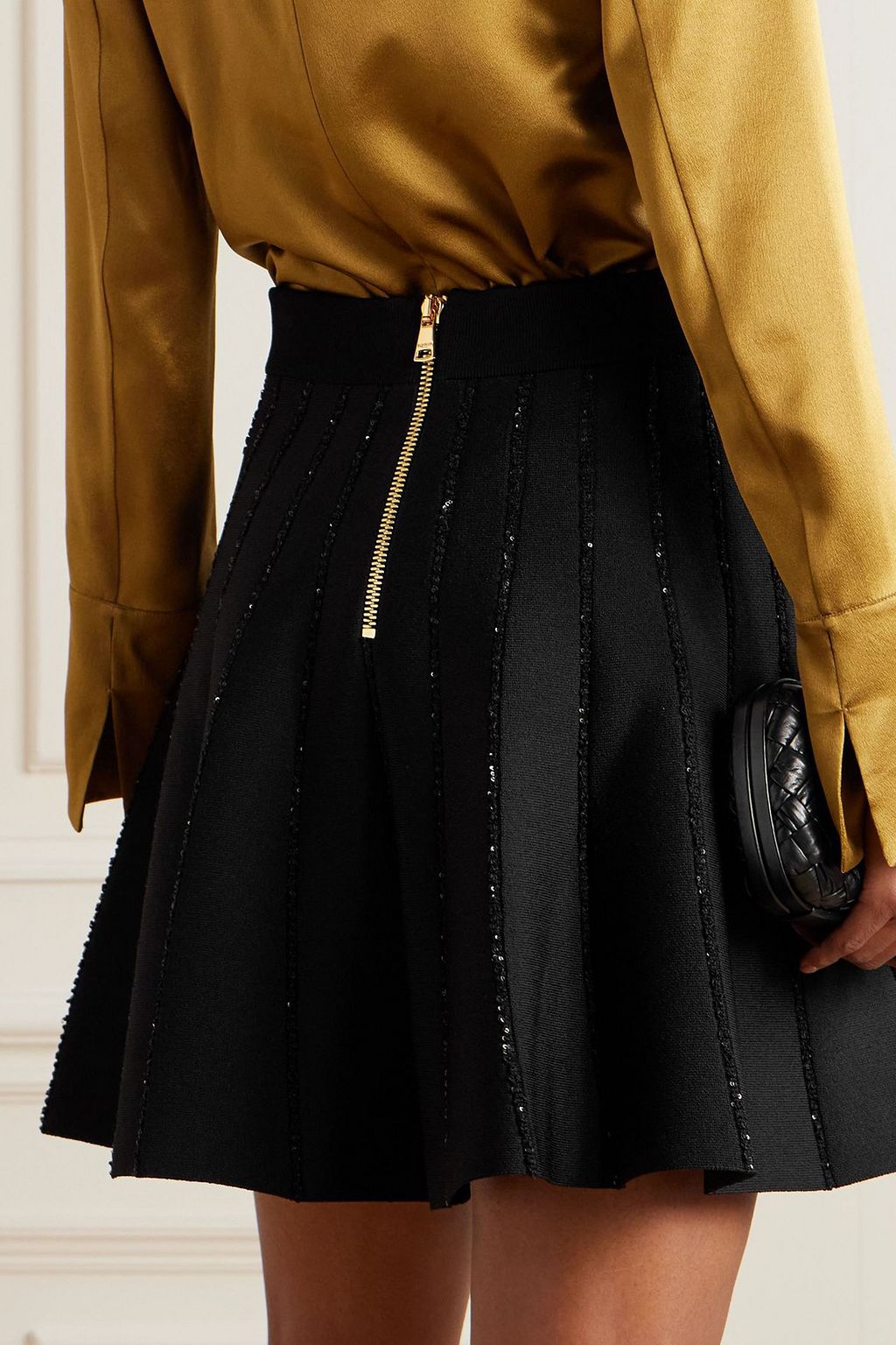 BALMAIN Sequin-embellished knitted mini skirt