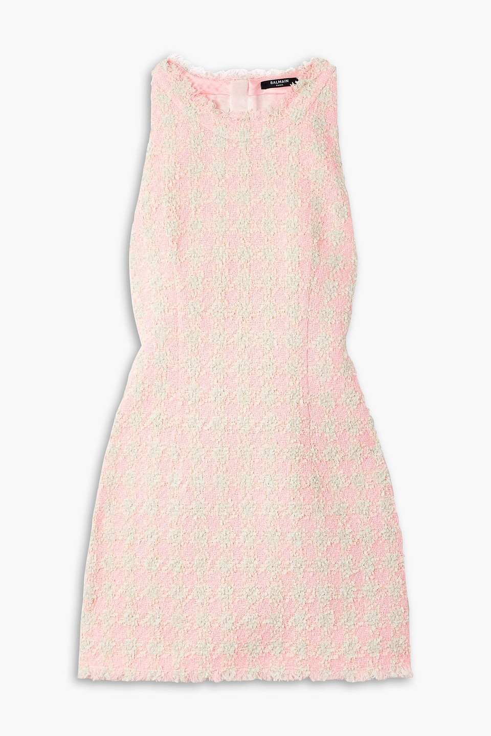 balmain - frayed checked tweed mini dress - pink - fr 42