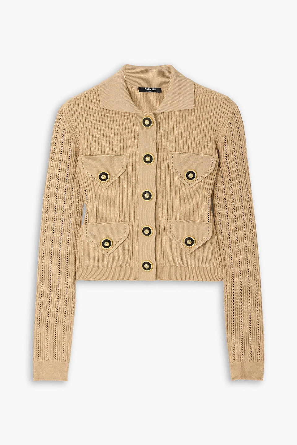 balmain - ribbed pointelle-knit cardigan - neutral - fr 34