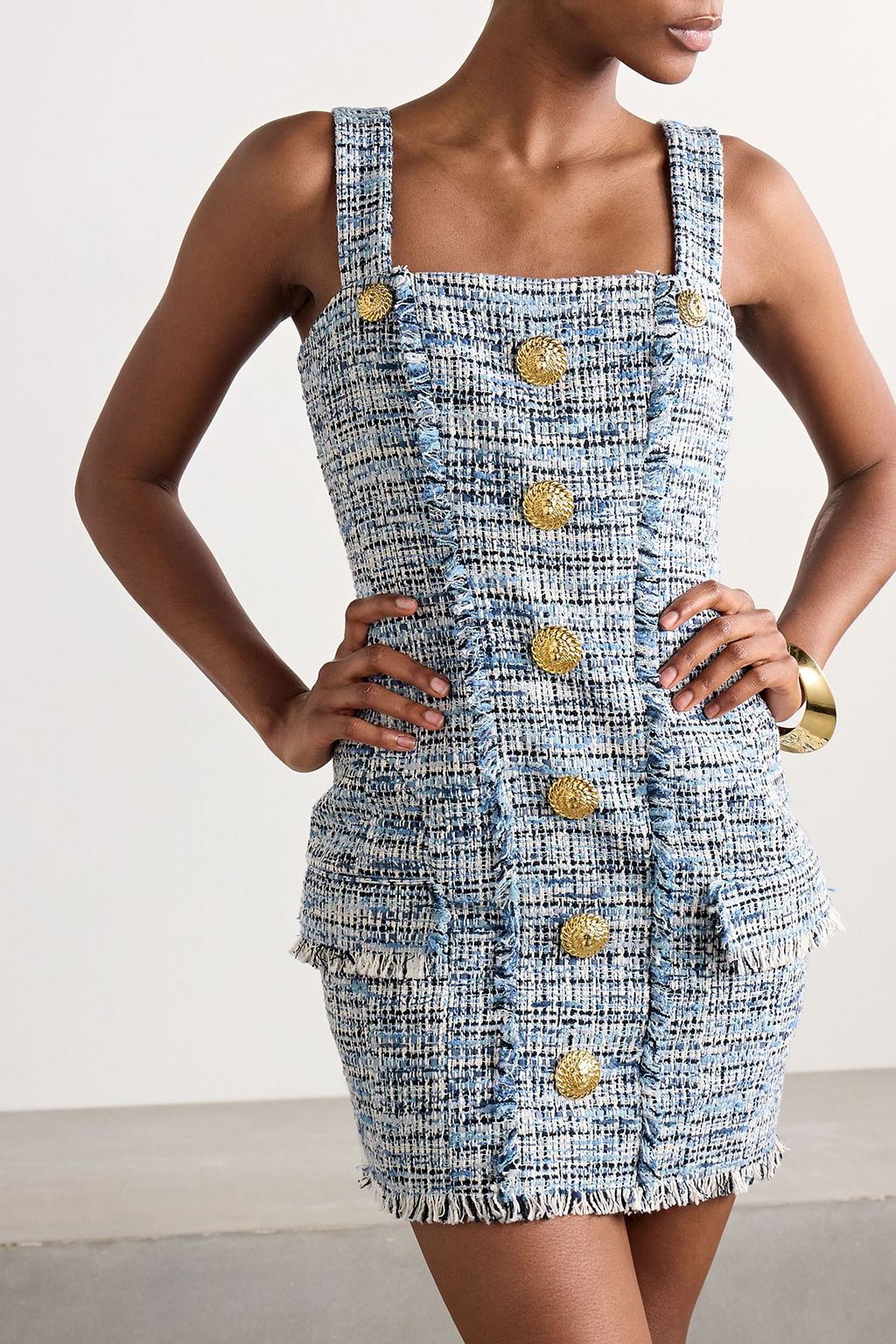 balmain tweed mini dress Balmain Tweed Mini Dress | Blue