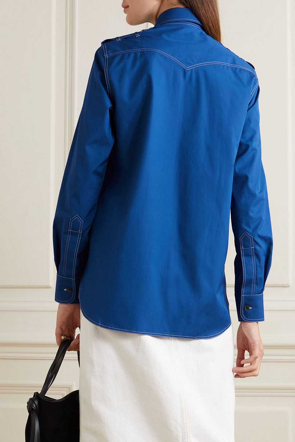Sébline Topstitched Cotton-poplin Shirt In Blue