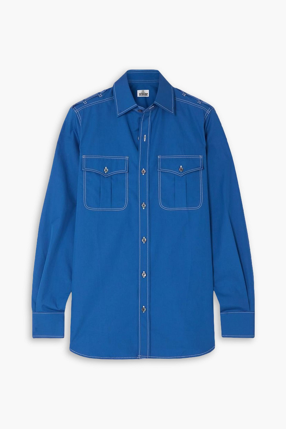 Sébline Topstitched Cotton-poplin Shirt In Blue