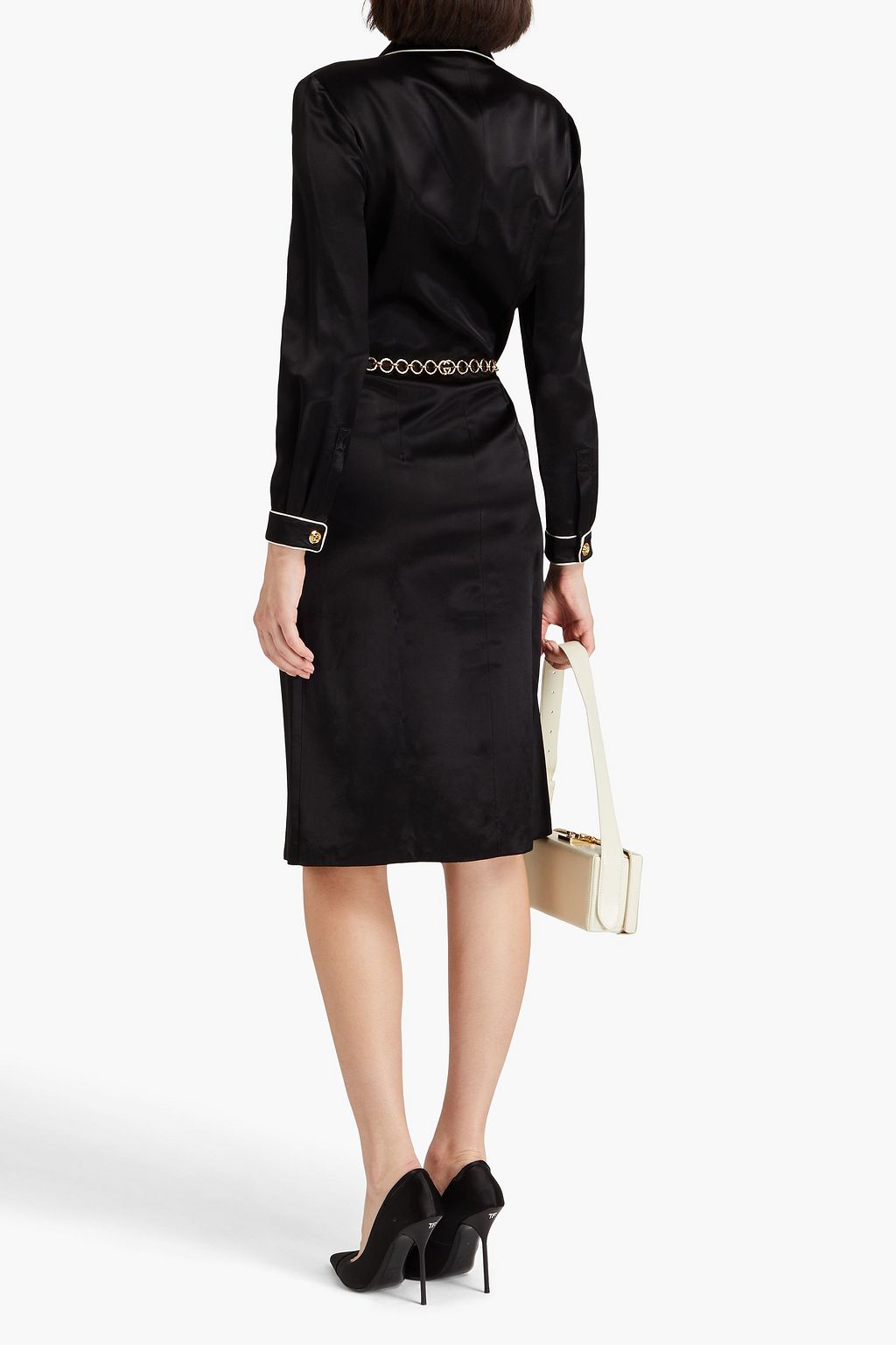 GUCCI Hemdkleid aus Satin aus einer Seidenmischung in Midilänge mit Gürtel