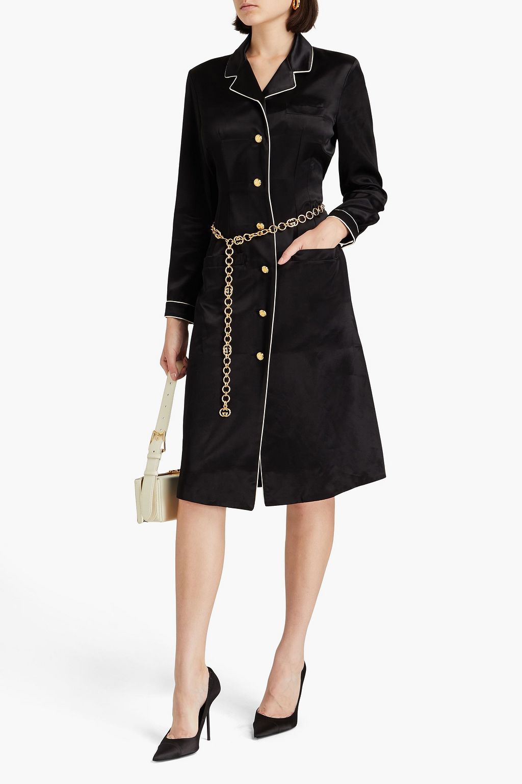 GUCCI Hemdkleid aus Satin aus einer Seidenmischung in Midilänge mit Gürtel