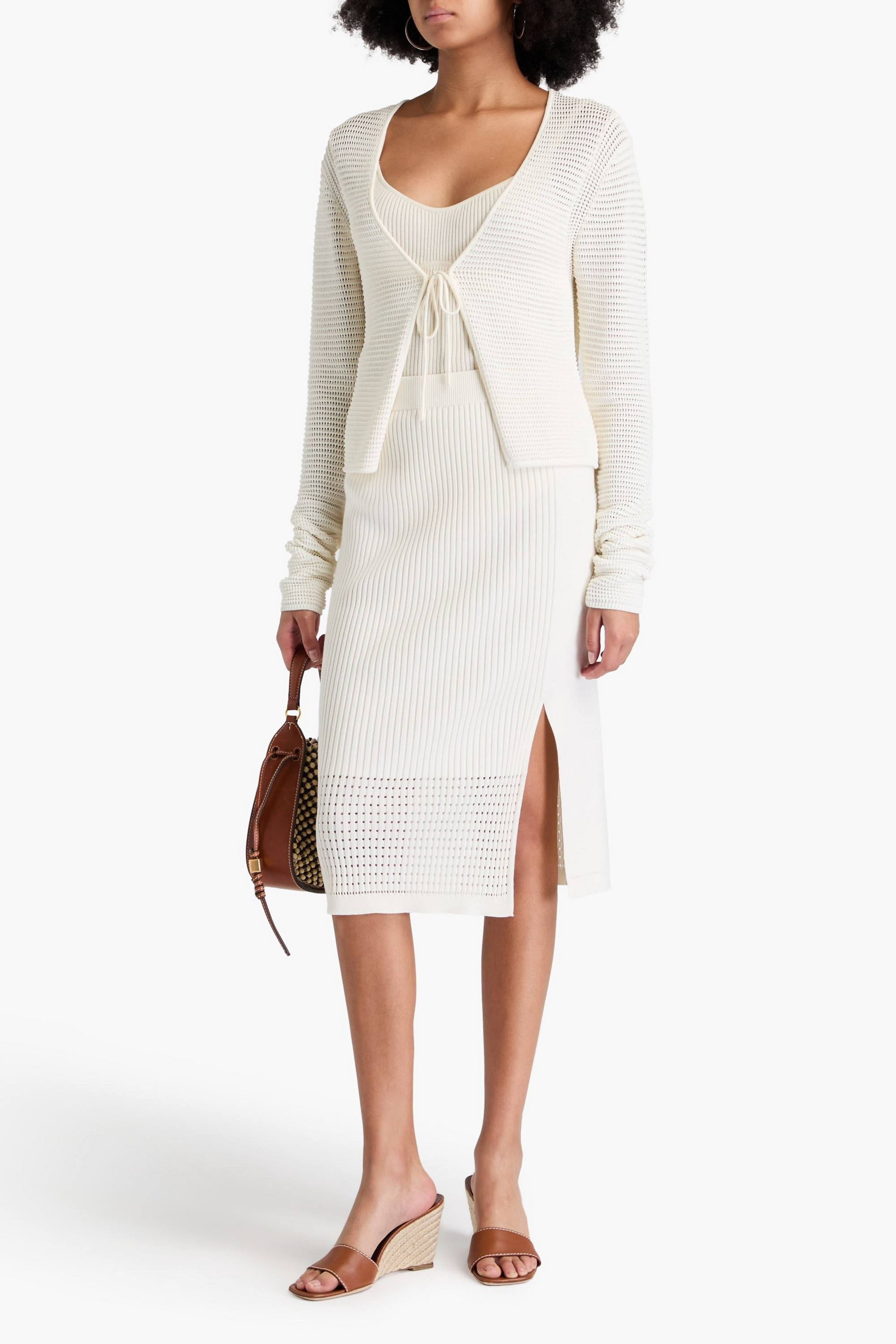 JOSEPH Pointelle-trimmed ribbed-knit skirt
