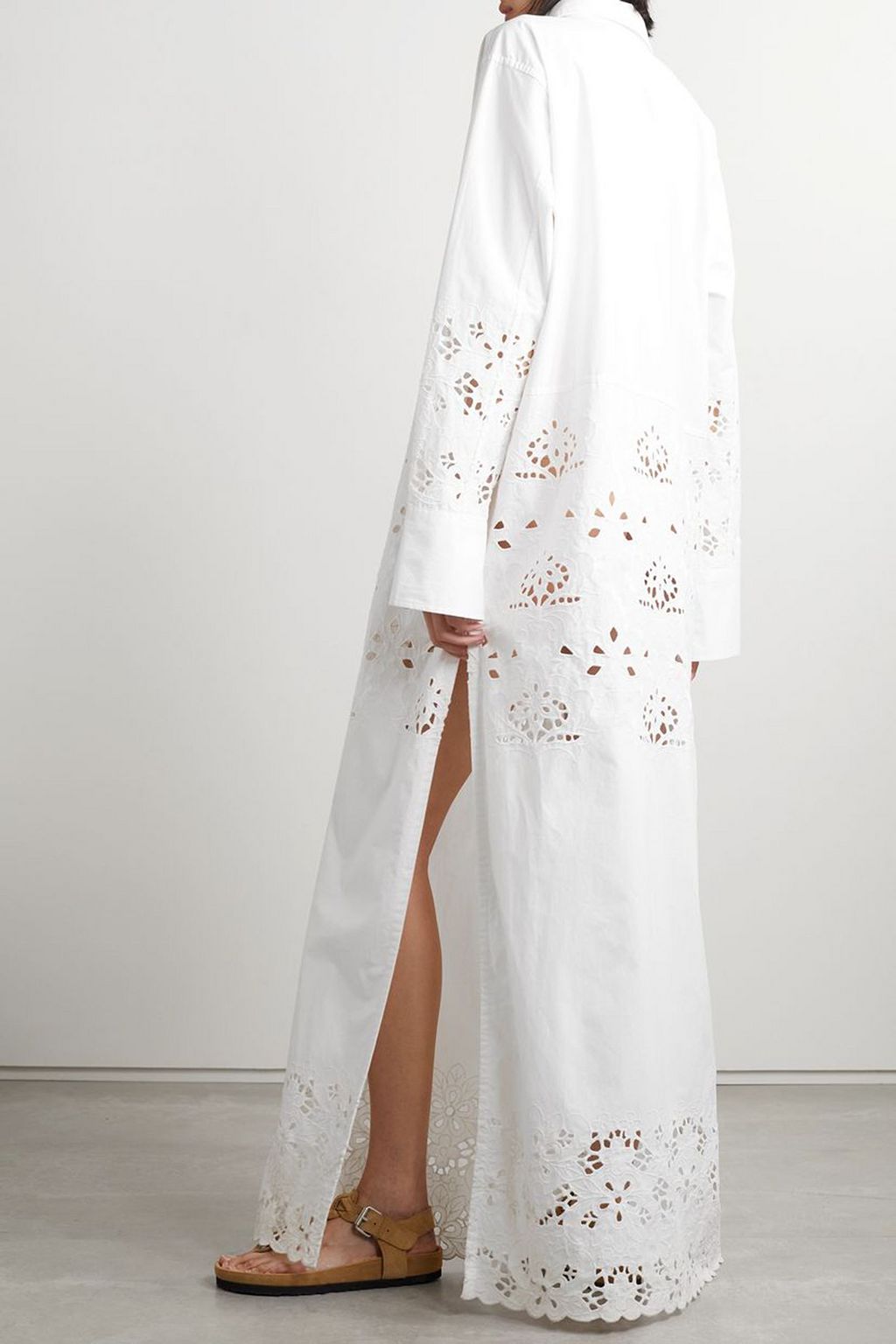 NILI LOTAN Louanne broderie anglaise-trimmed cotton-poplin maxi shirt dress