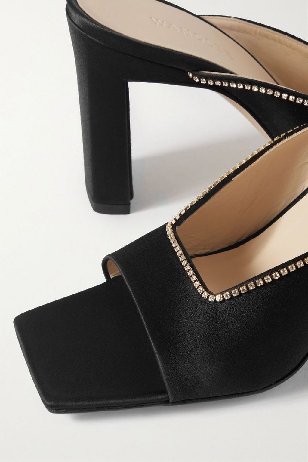 WANDLER Isa crystal-embellished satin mules