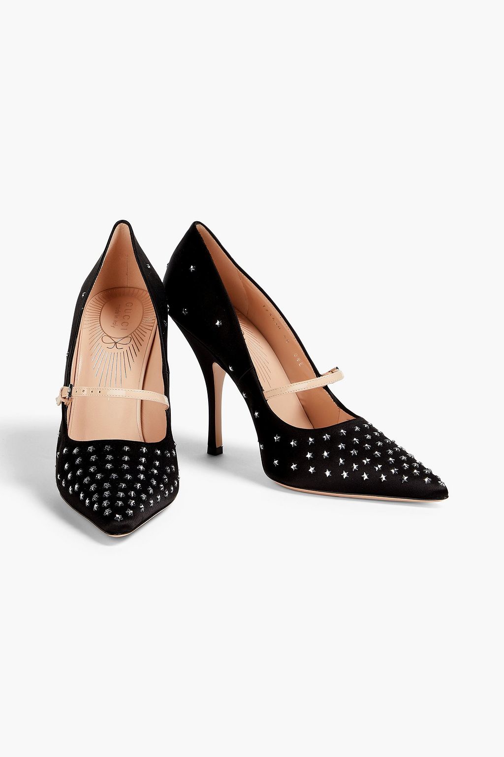 GUCCI Crystal-embellished satin pumps
