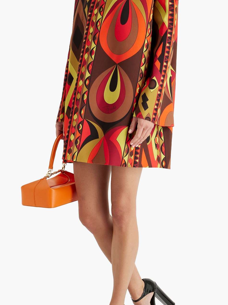 printed crepe and satin-twill mini dress