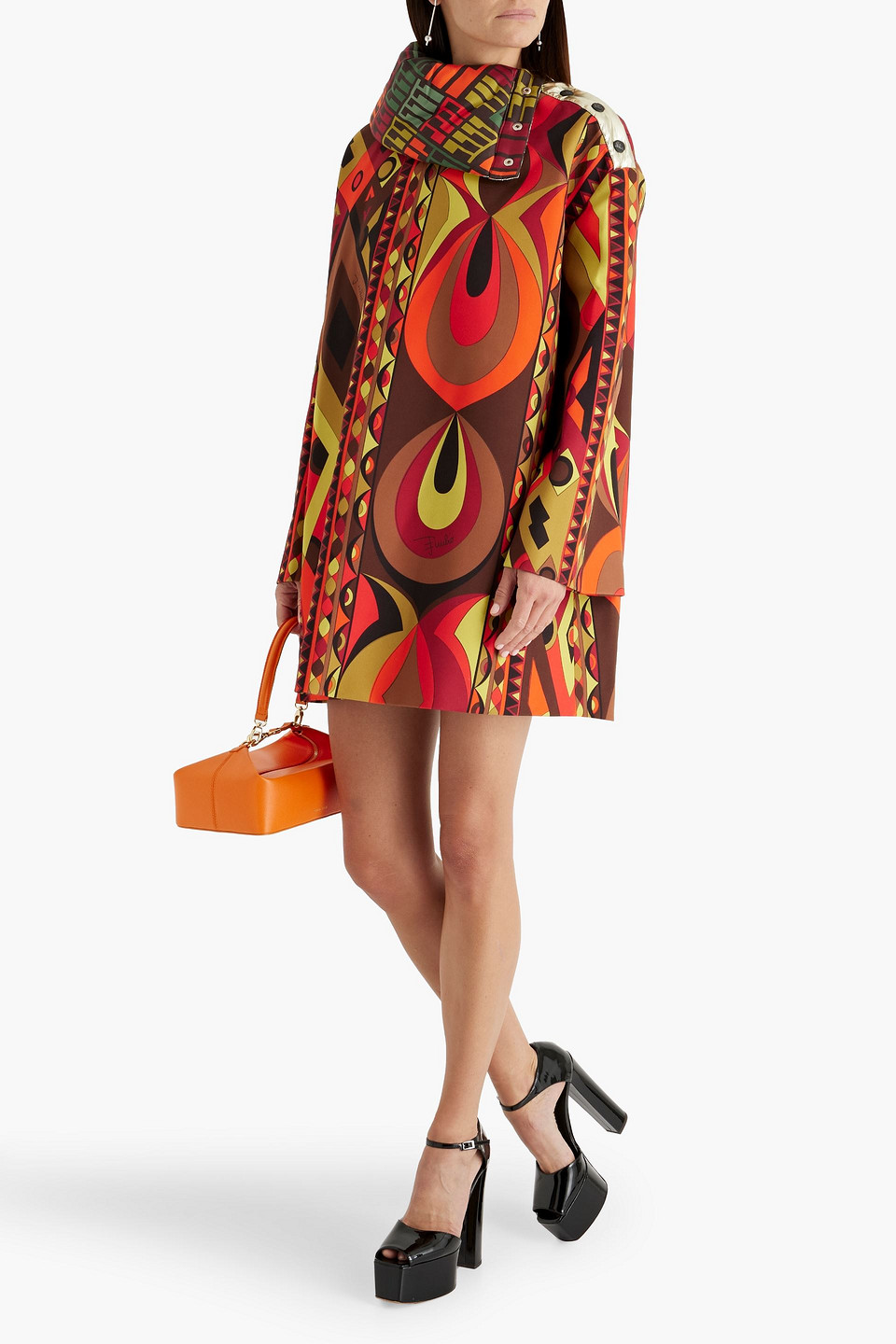 Pucci Printed Crepe And Satin-twill Mini Dress In Orange