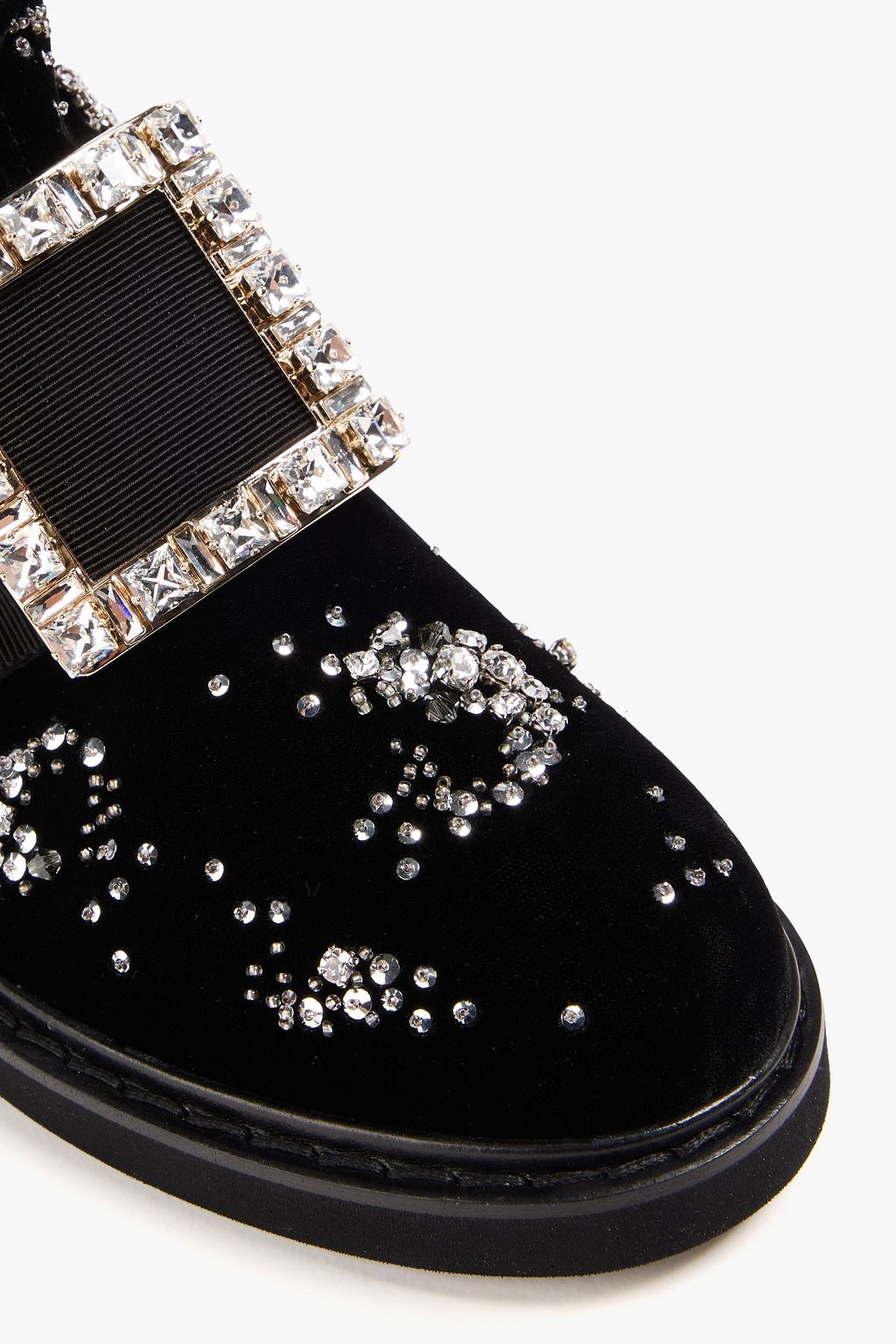 ROGER VIVIER بوت بطول الكاحل "فيف رينجر" من المخمل مزين بالكريستال