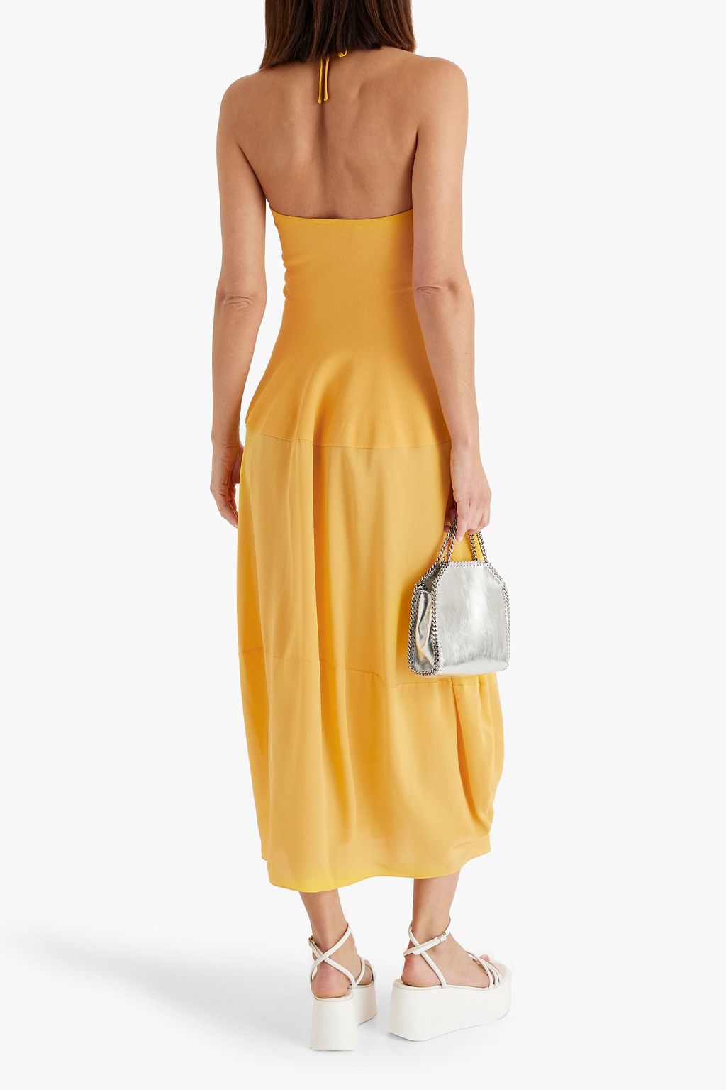 STELLA MCCARTNEY Stretch-knit and silk crepe de chine midi halterneck midi dress