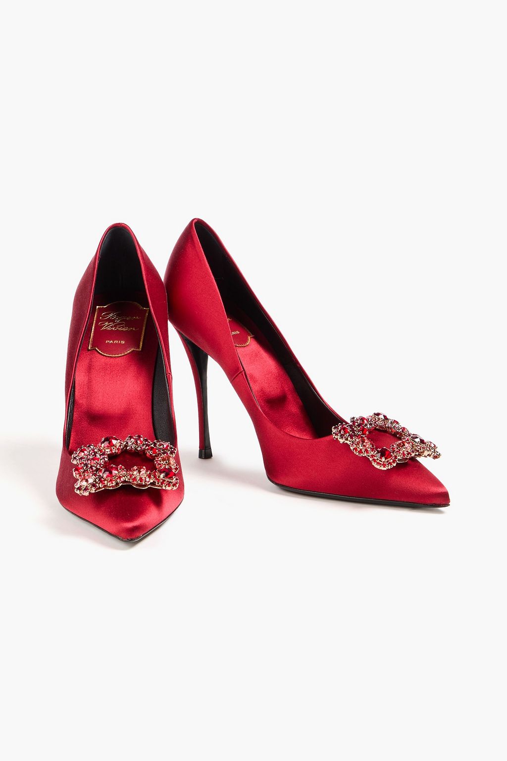 ROGER VIVIER حذاء بامب مصنوع من الساتان ومزين بالكريستال