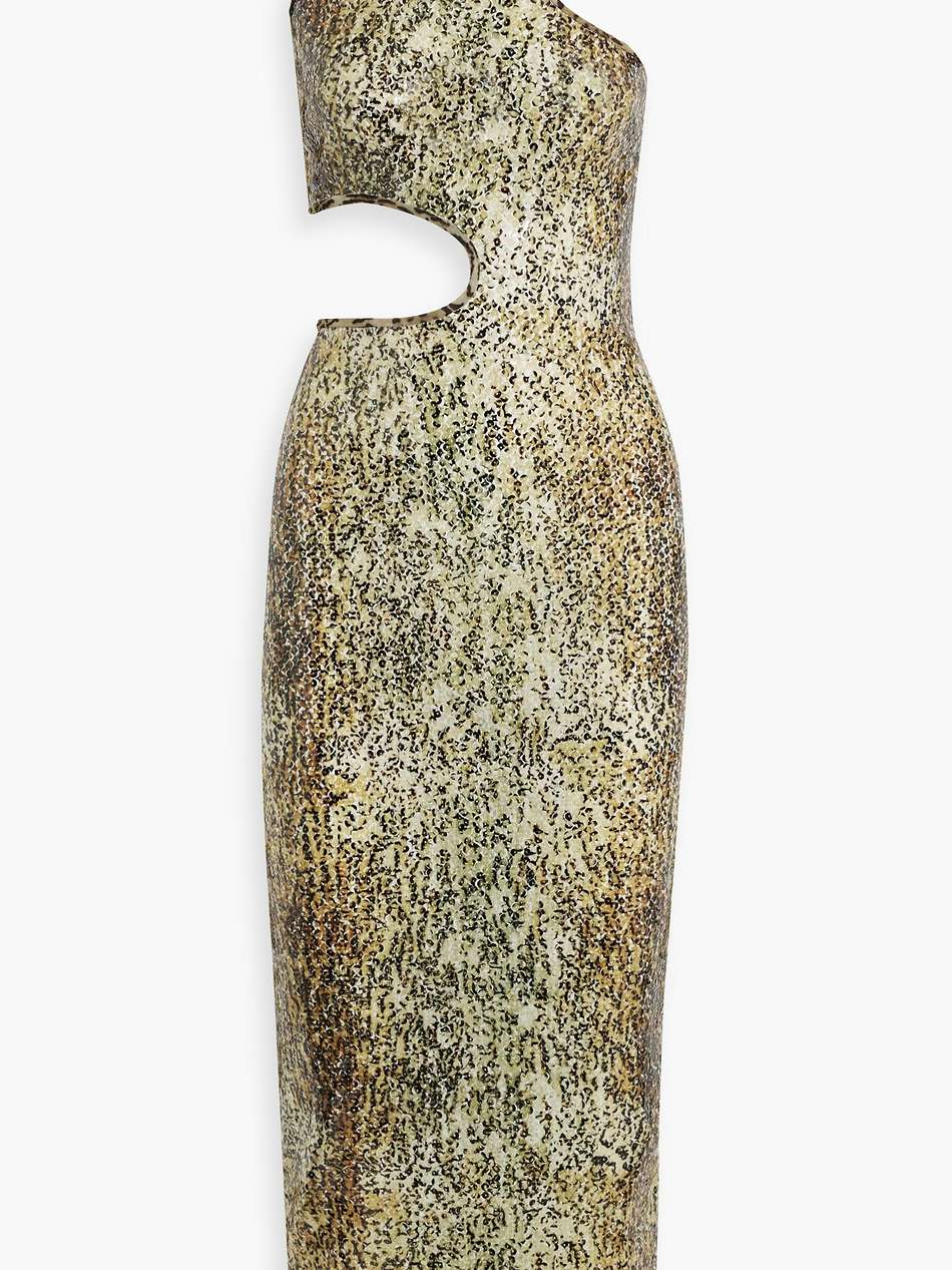 cutout sequined mesh midi dress