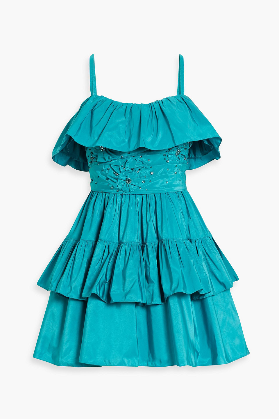 Zuhair Murad Crystal-embellished Ruffled Taffeta Mini Dress In Teal