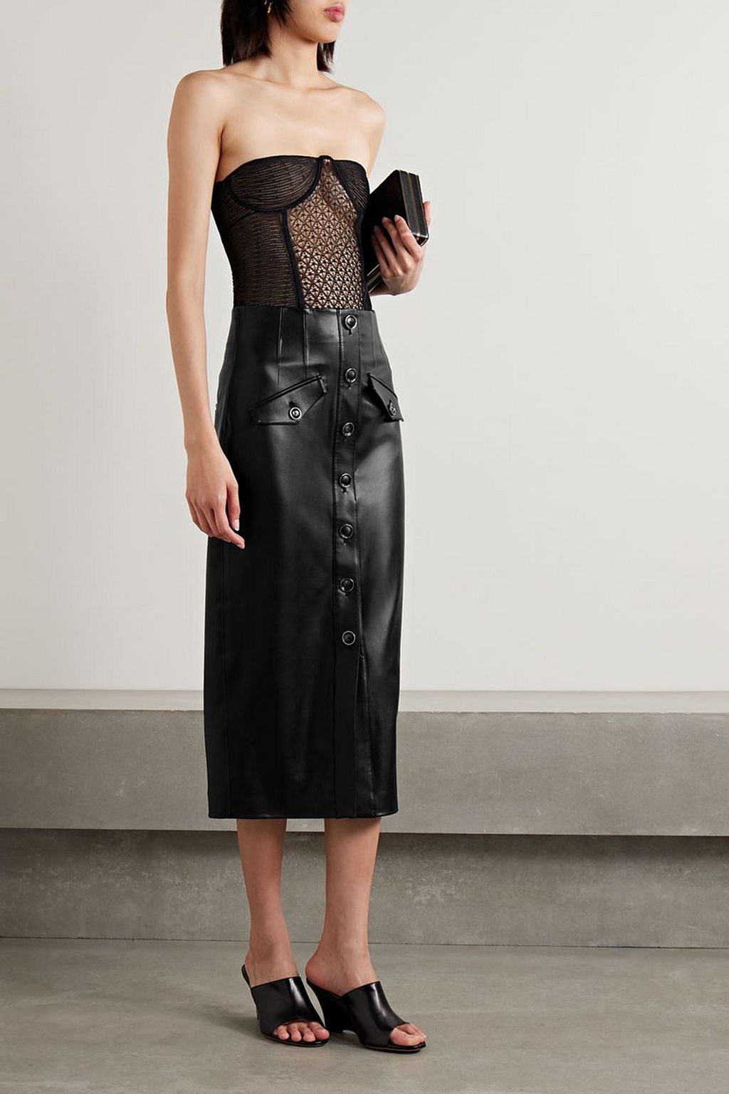 VERONICA BEARD Barrie faux leather midi skirt