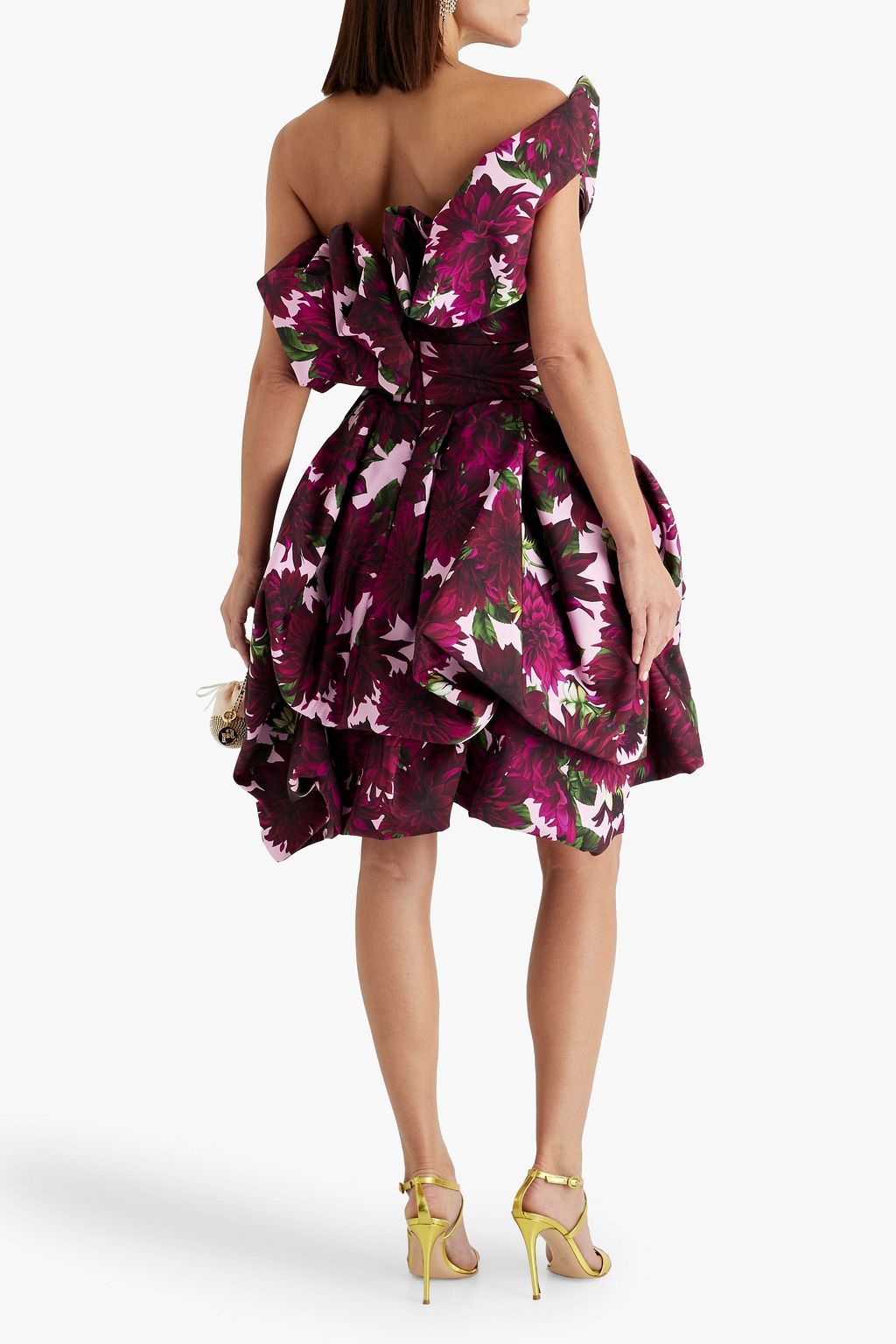 OSCAR DE LA RENTA One-shoulder floral-print faille dress