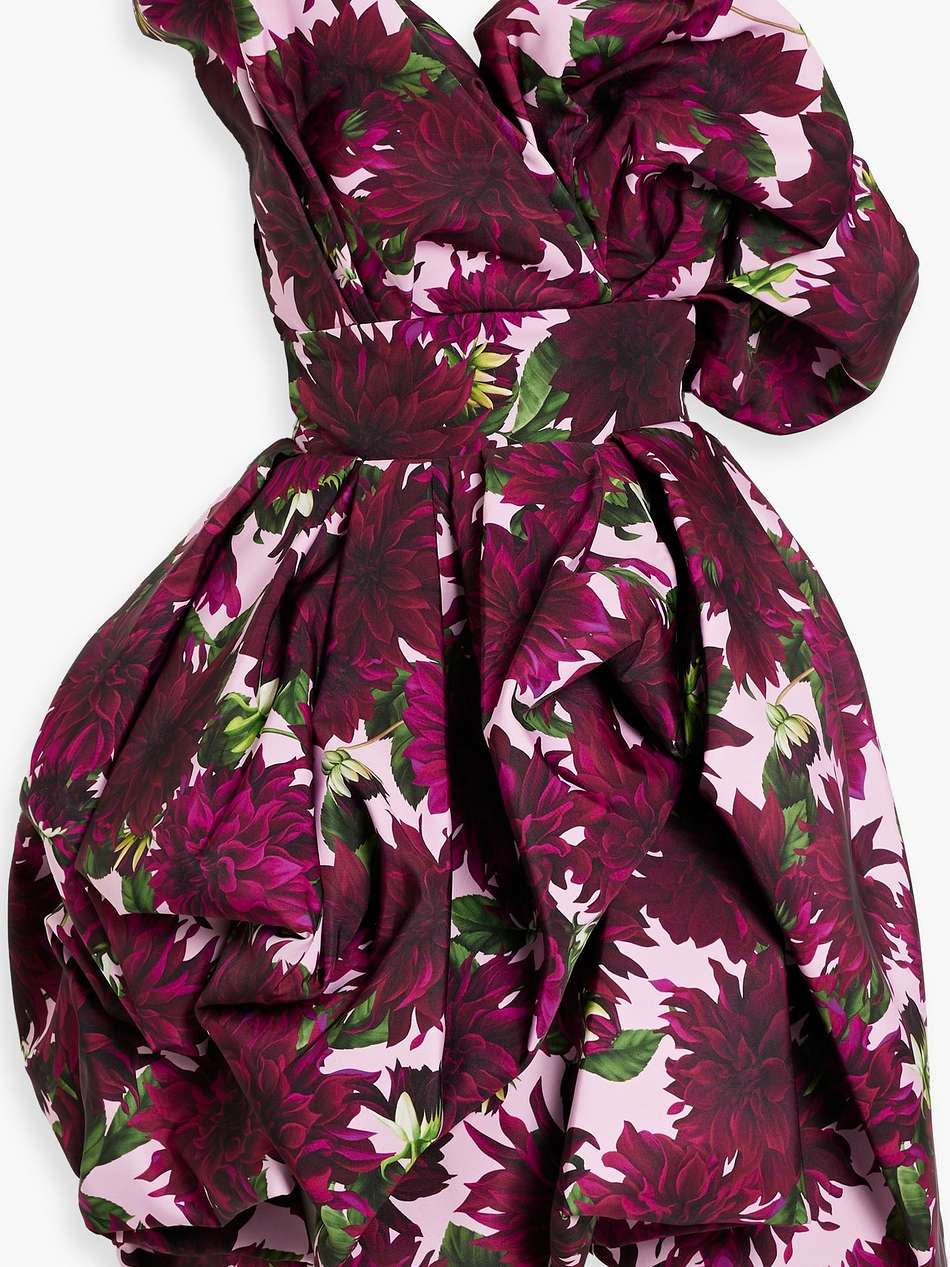 one-shoulder floral-print faille dress