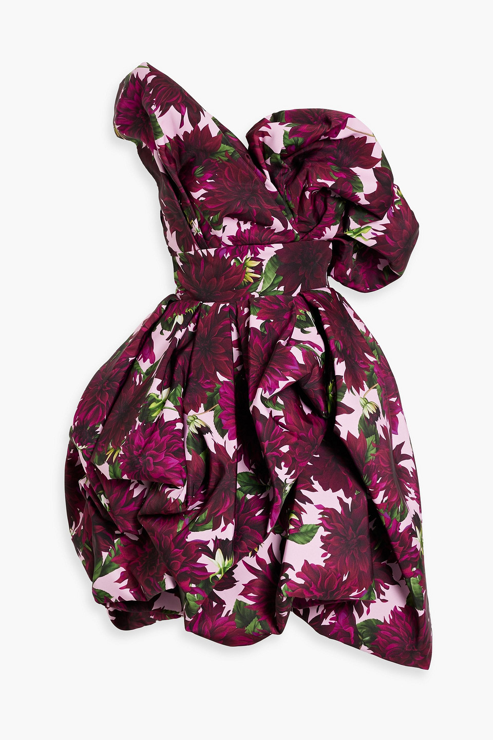Oscar De La Renta One-shoulder Floral-print Faille Dress In Burgundy