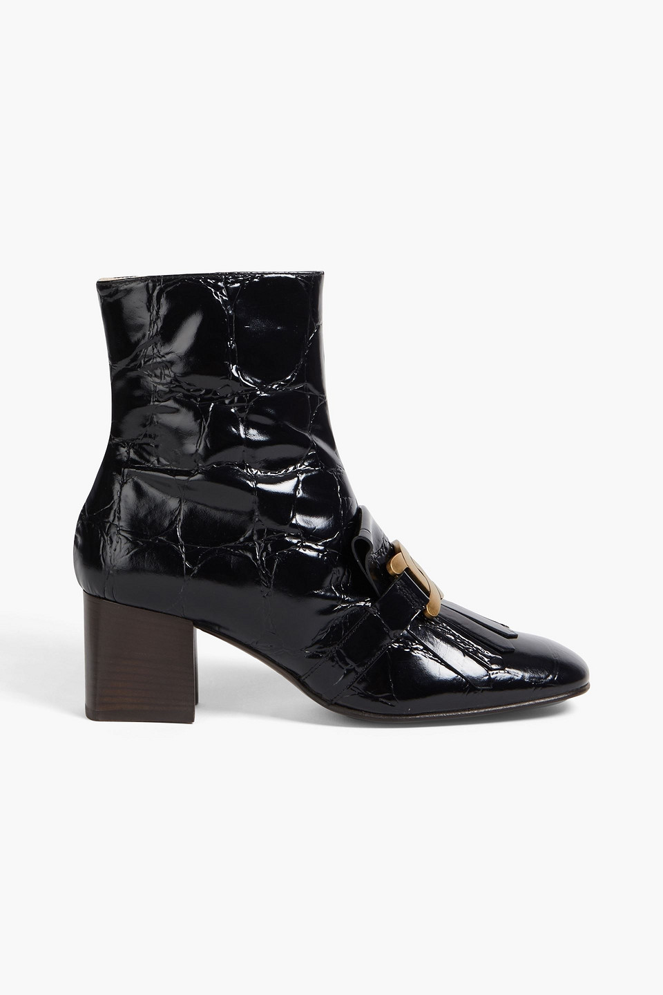 Tod's - Fringed embellished croc-effect leather ankle boots - Black - EU 36.5