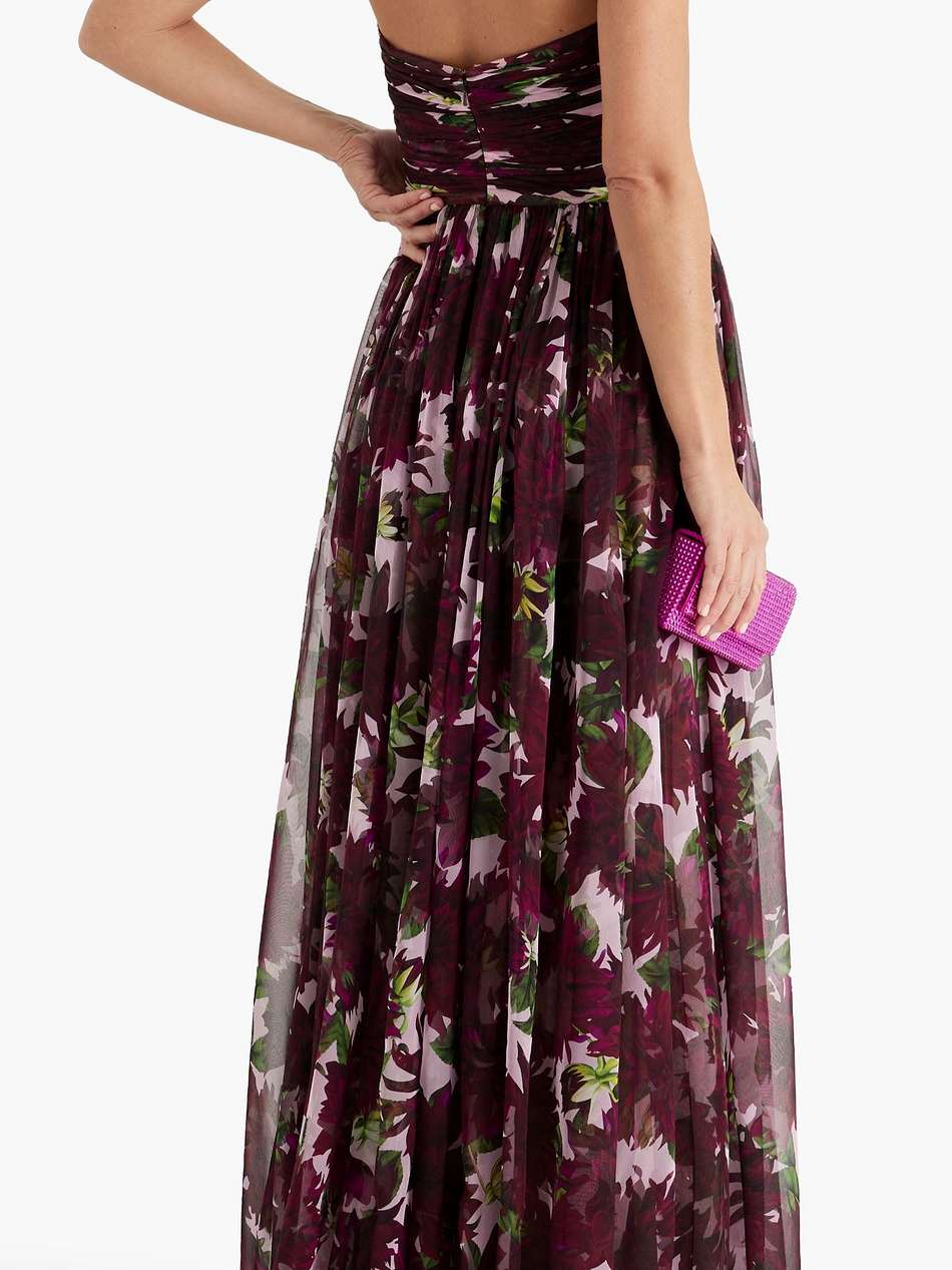 strapless floral-print silk-chiffon gown