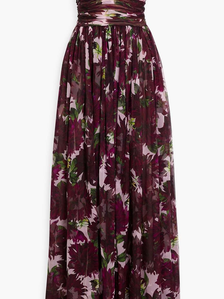strapless floral-print silk-chiffon gown