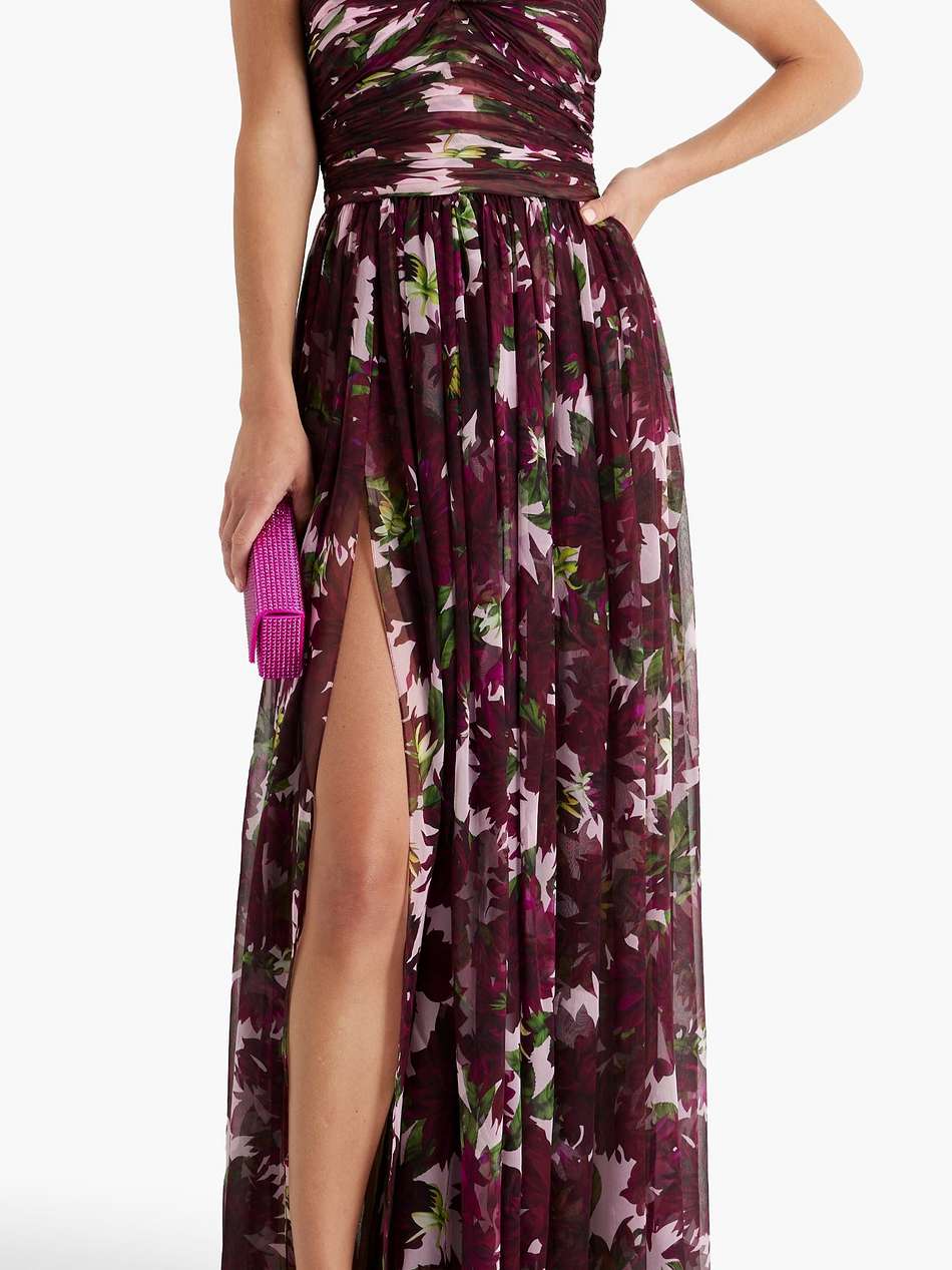 strapless floral-print silk-chiffon gown
